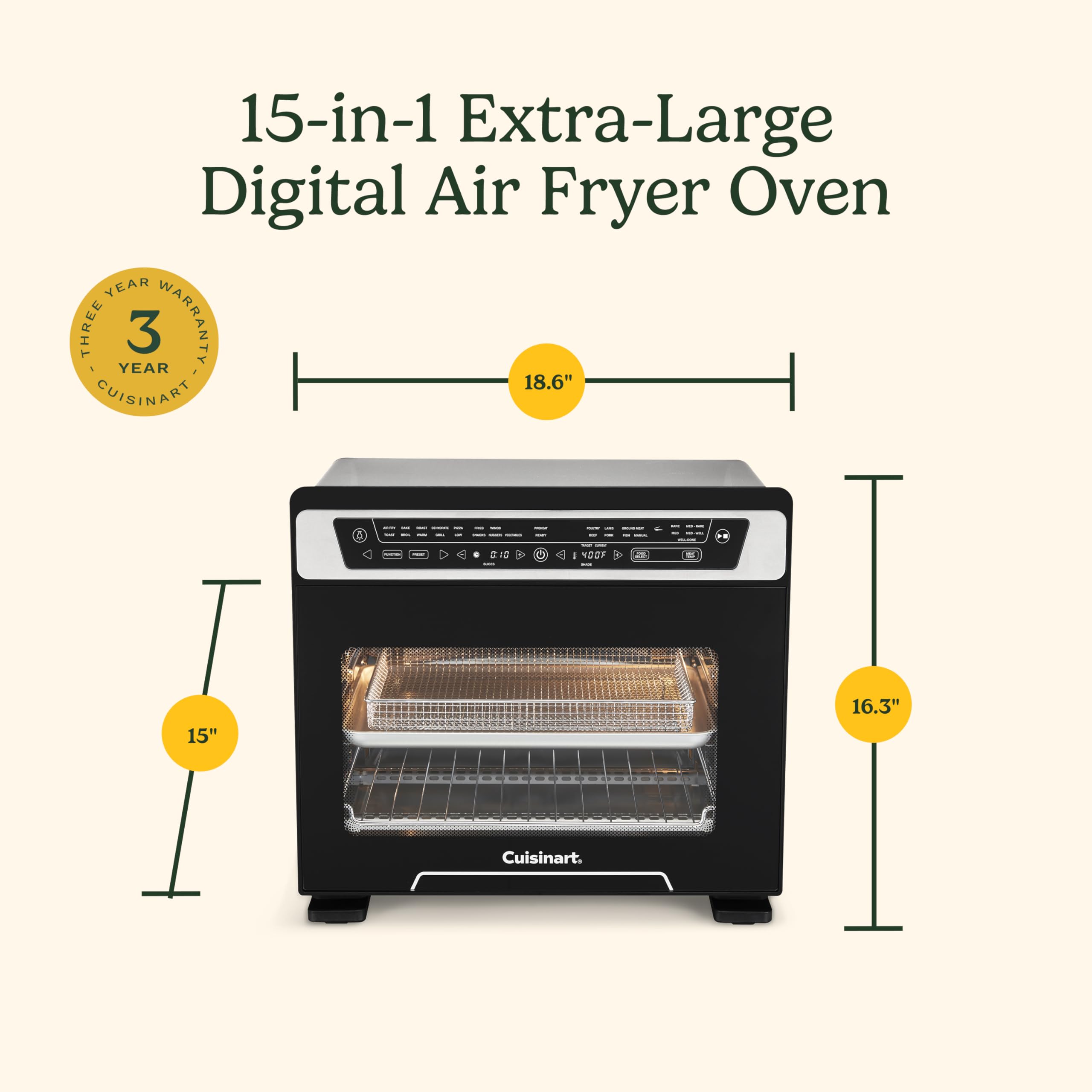 Cuisinart 15-in-1 Extra-Large Digital Air Fryer Oven with 9"x13" 2-in-1 Pan, Air Fry 4 Lbs of Wings, Cook a 13 Lb Turkey or 5+ Lb Chicken, Toast 9 Slices of Bread, and Bake a 13" Pizza, TOA-112 - Image 10
