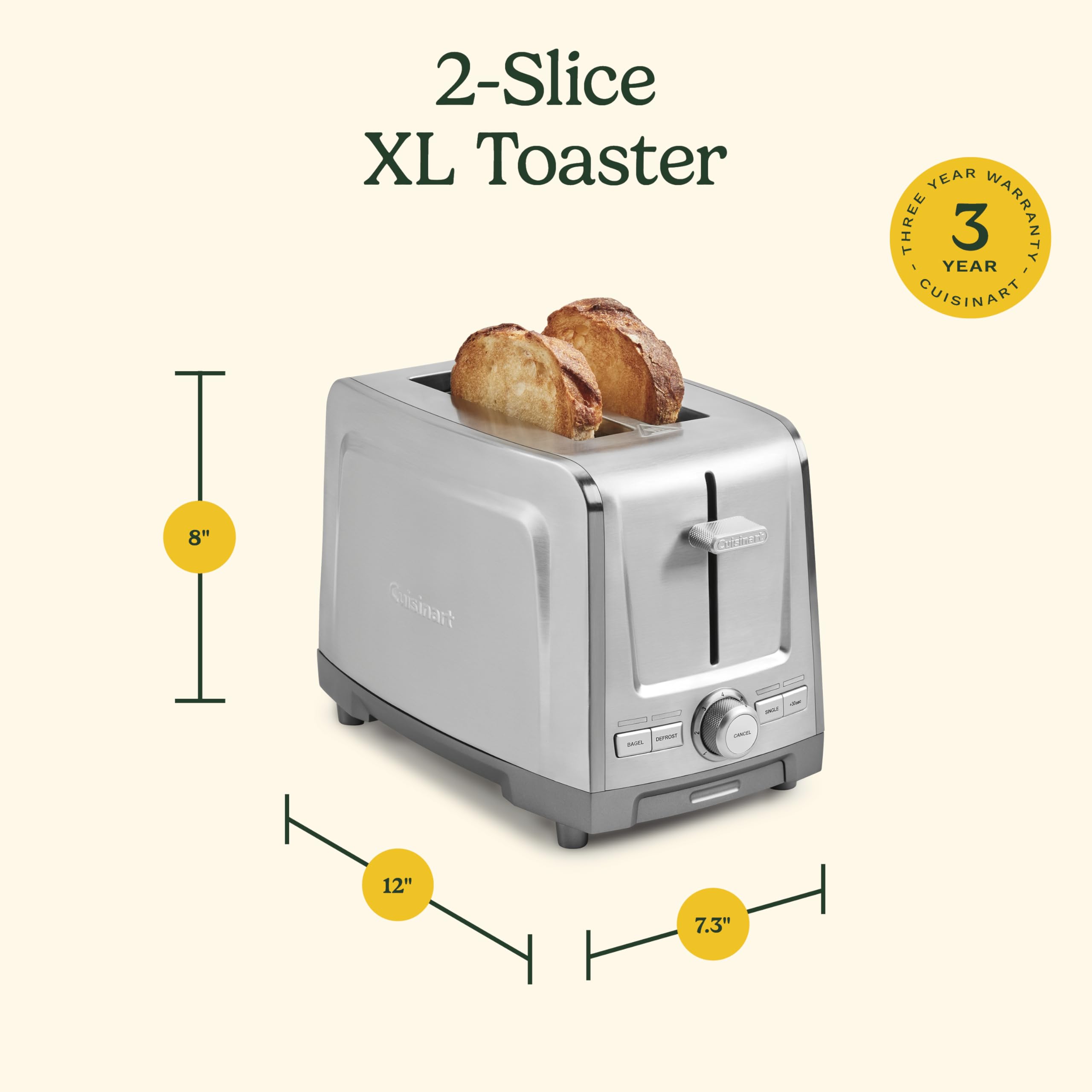 Cuisinart 2-Slice XL Slot Stainless Steel Toaster, Stainless Steel, CPT-1600 - Image 7