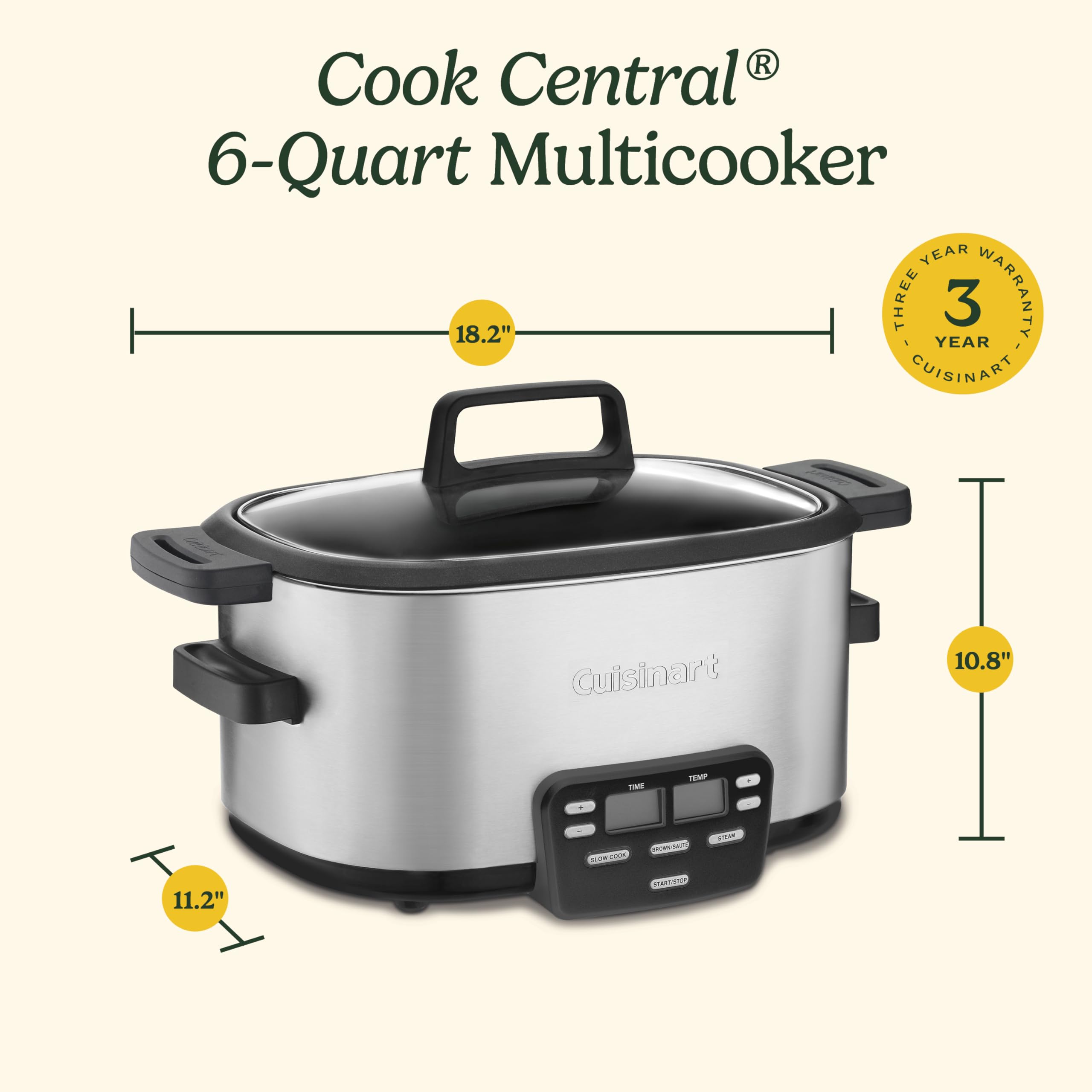 Cuisinart 3-In-1 Cook Central 6-Quart Multi-Cooker: Slow Cooker, Brown/Saute, Steamer, MSC-600 NAS, Silver - Image 6