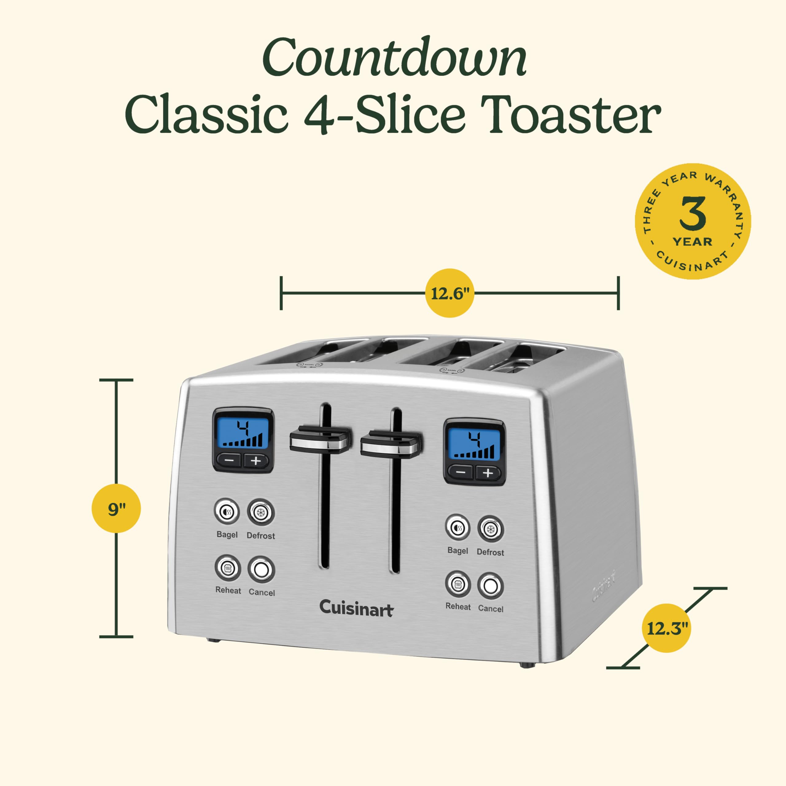 Cuisinart 4 Slice Countdown Motorized Toaster, Compact Design with Extra-Wide Slots for Toasting, Defrost & Reheat Functions, CPT-435P1, Stainless Steel - Image 7