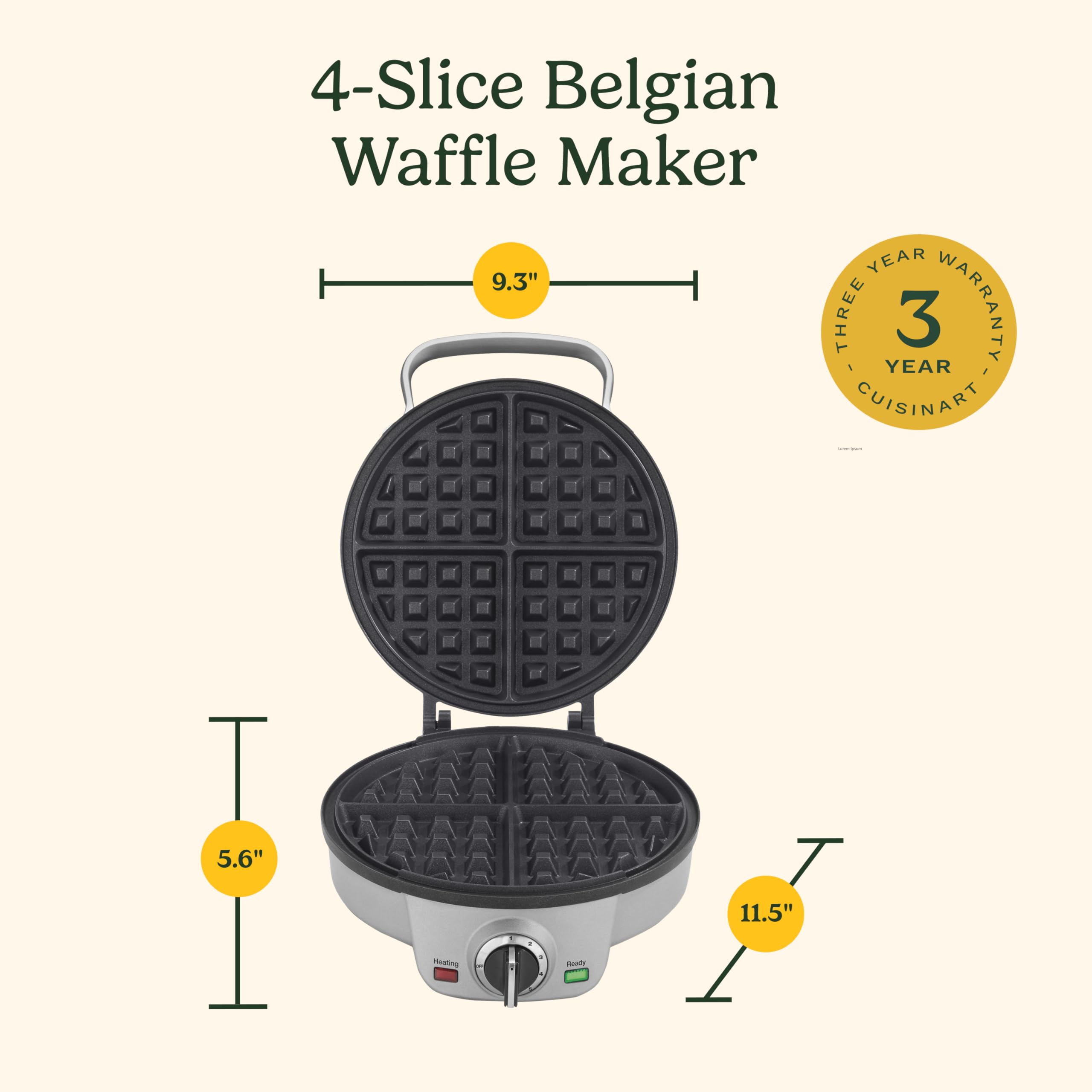 Cuisinart Belgian Waffle Maker, Round Waffle Iron, 6 Setting Adjustable Browning, Audible Alert, Nonstick Plates, WAF-200P1, Silver - Image 3