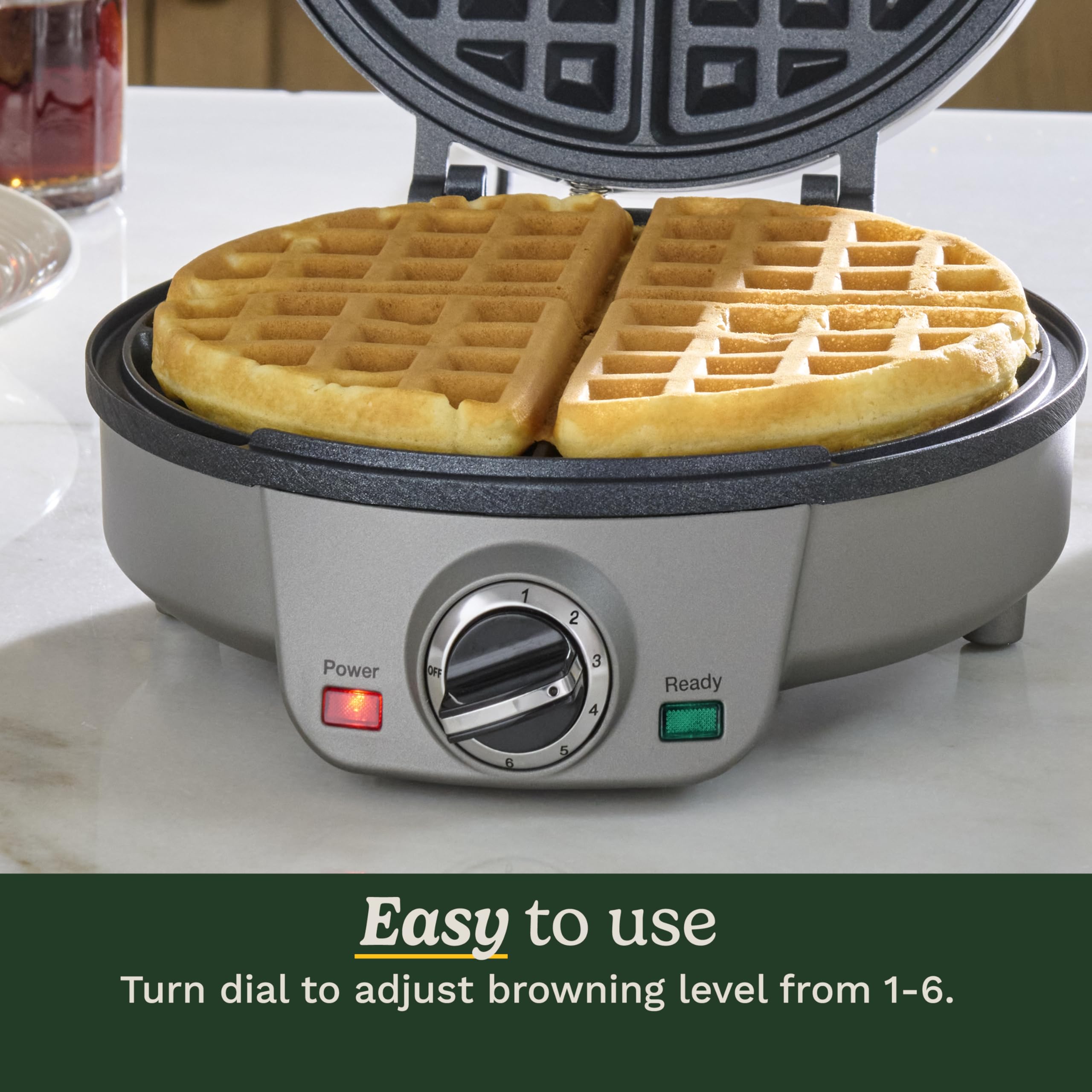 Cuisinart Belgian Waffle Maker, Round Waffle Iron, 6 Setting Adjustable Browning, Audible Alert, Nonstick Plates, WAF-200P1, Silver - Image 4