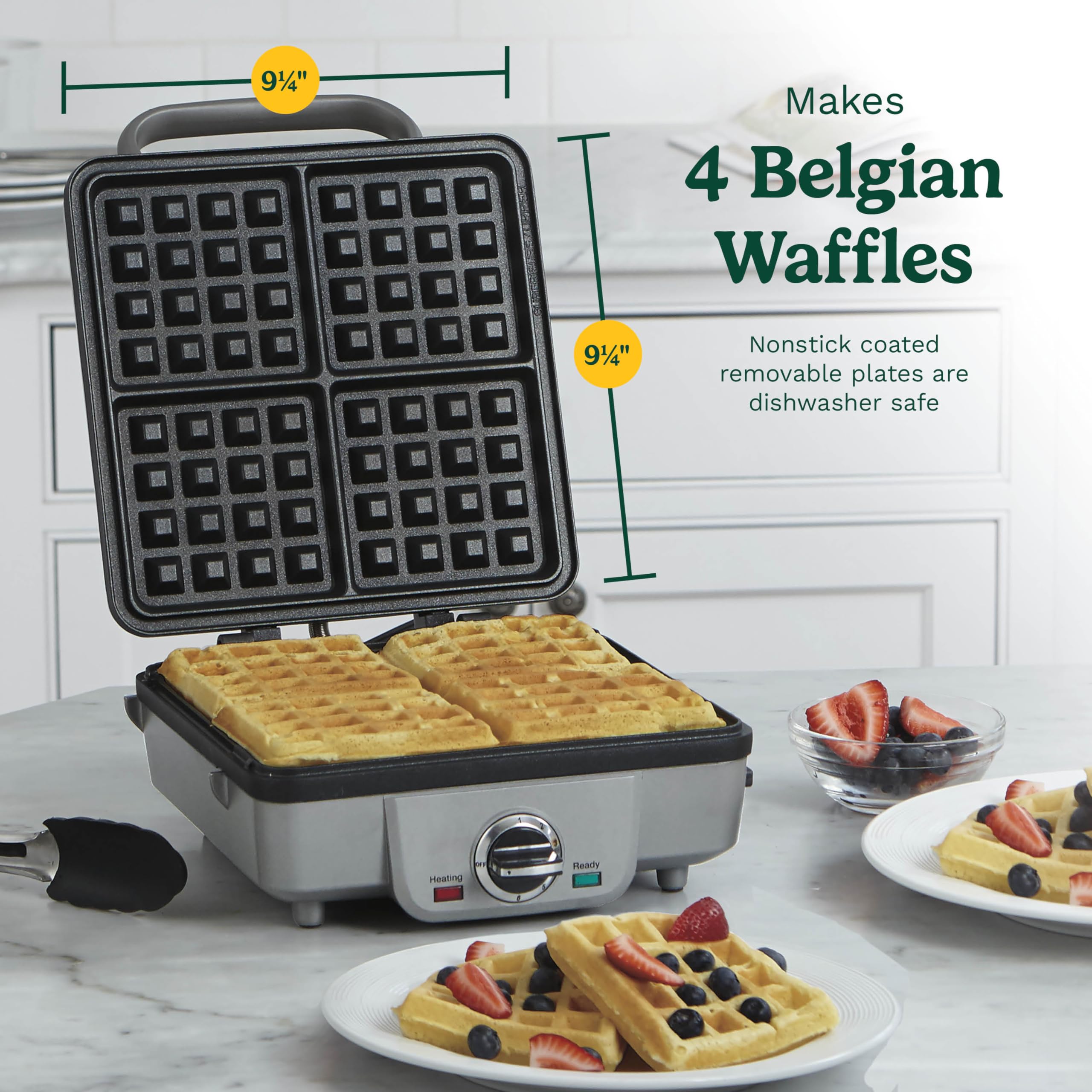 Cuisinart Belgian Waffle Maker with Pancake Plates, Nonstick Plates, 6 Browning Levels, Ready Indicator Lights, Temperature Control, Deep Waffle Pockets, WAF-300P1, Brushed Stainless - Image 3