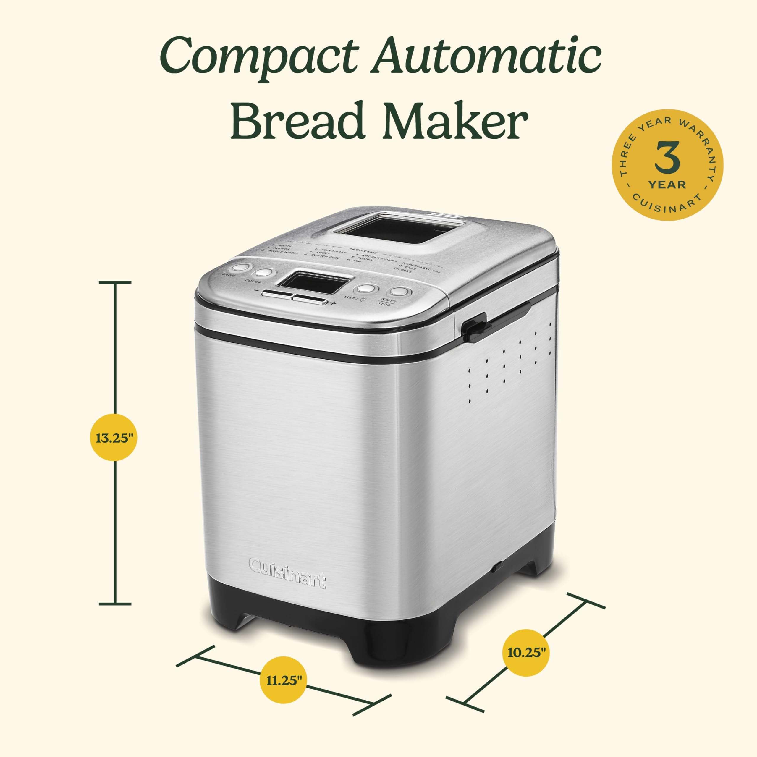 Cuisinart Bread Maker Machine, Stainless Steel Automatic Bread Machine with 12 Menu Options, 3 Loaf Sizes up to 2 Lb., 3 Crust Colors, Removable Nonstick Baking Pan & Kneading Paddle, CBK-110NAS - Image 6