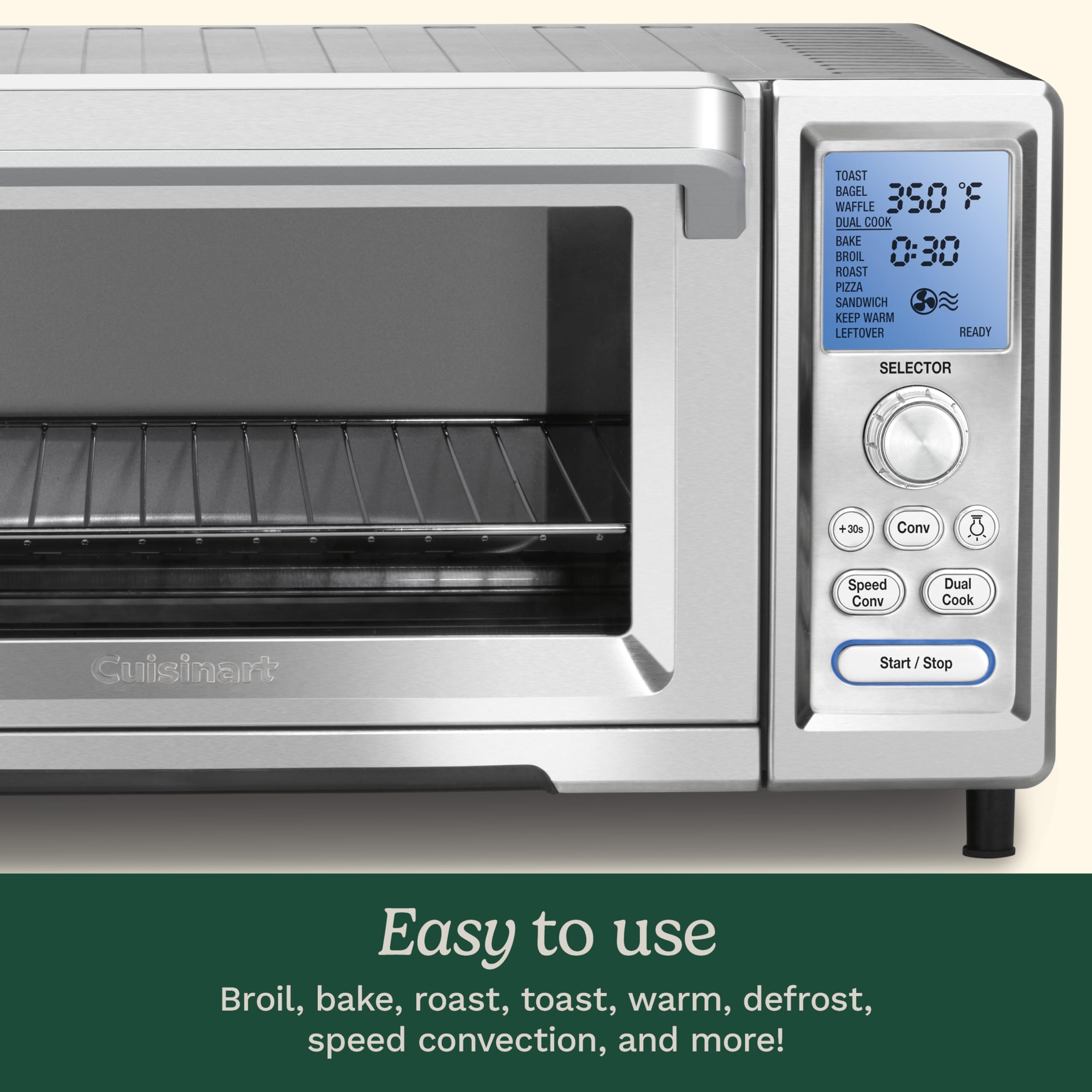 Cuisinart Chef’s Convection Toaster Oven, 1800-Watt Electric Oven with 15 Cooking Functions, Fits 13" Pizza, 9"x13" Baking Pan, and Full-Size Chicken, Nonstick Interior, TOB-260N1NAS, Stainless Steel - Image 6