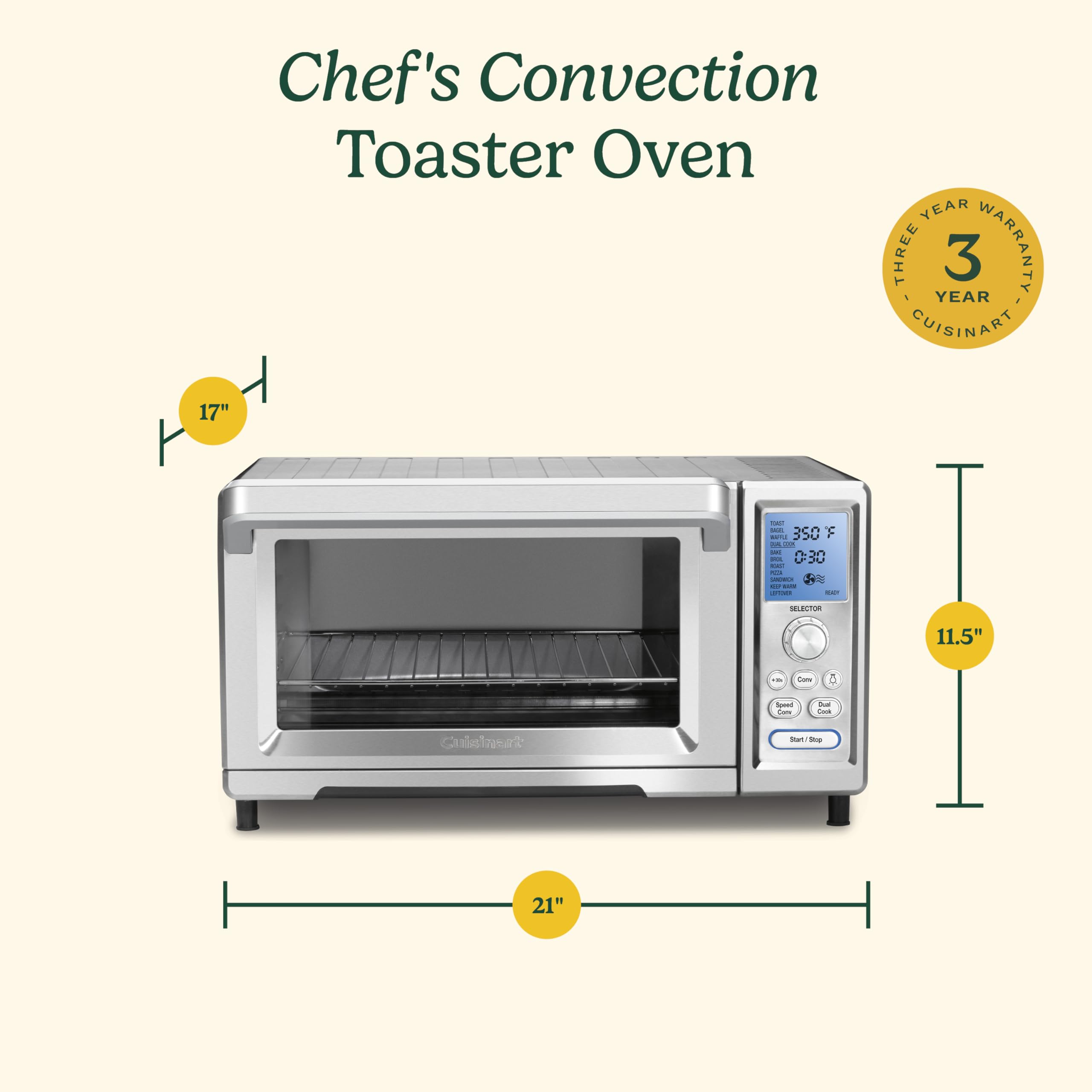 Cuisinart Chef’s Convection Toaster Oven, 1800-Watt Electric Oven with 15 Cooking Functions, Fits 13" Pizza, 9"x13" Baking Pan, and Full-Size Chicken, Nonstick Interior, TOB-260N1NAS, Stainless Steel - Image 8