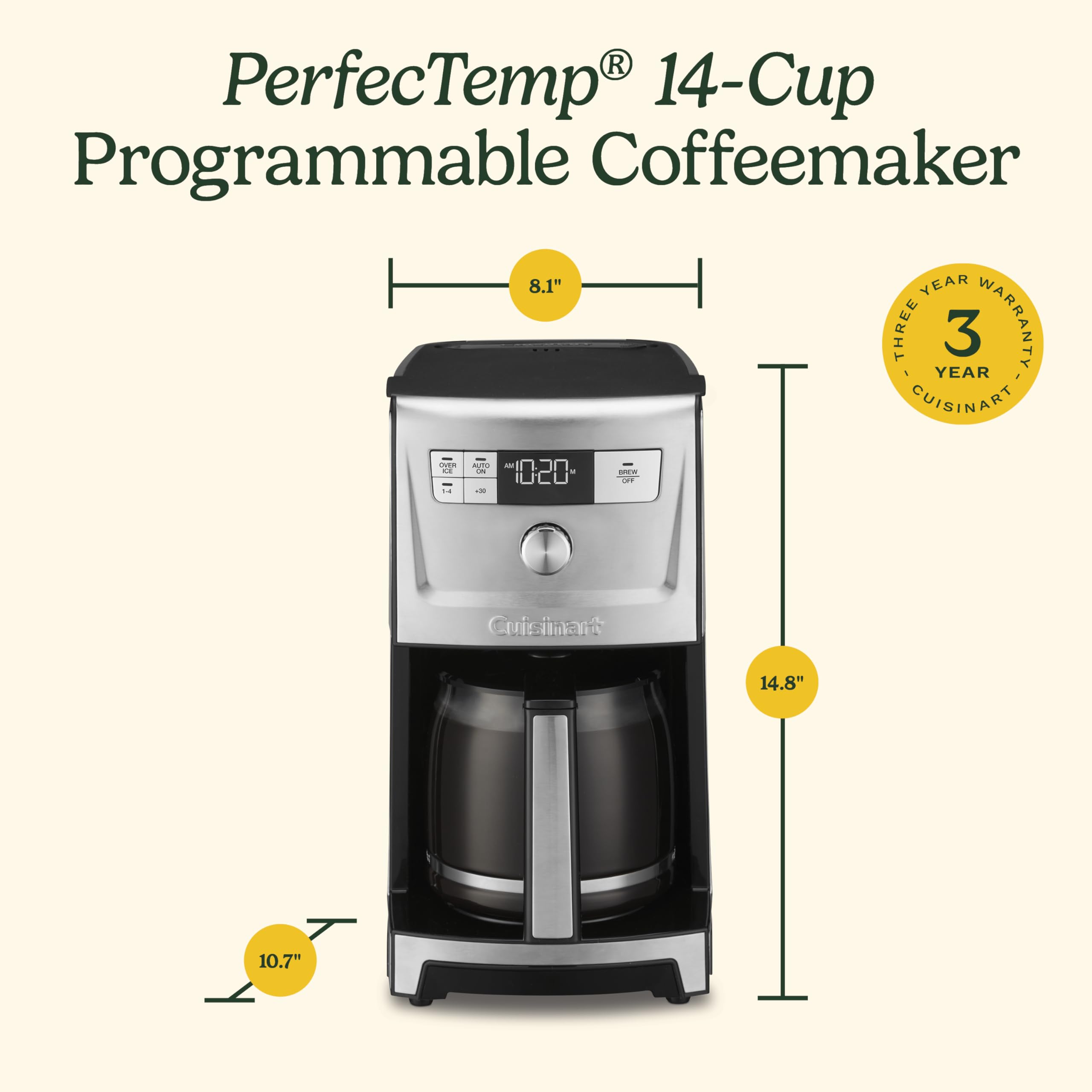 Cuisinart Coffee Maker, 14-Cup PerfecTemp Programmable Coffee Machine Glass Carafe with 1-4 Cup Setting, Brew Strength Control, Brew Pause, and Over Ice Function, Stainless Steel, DCC-3500SS - Image 8