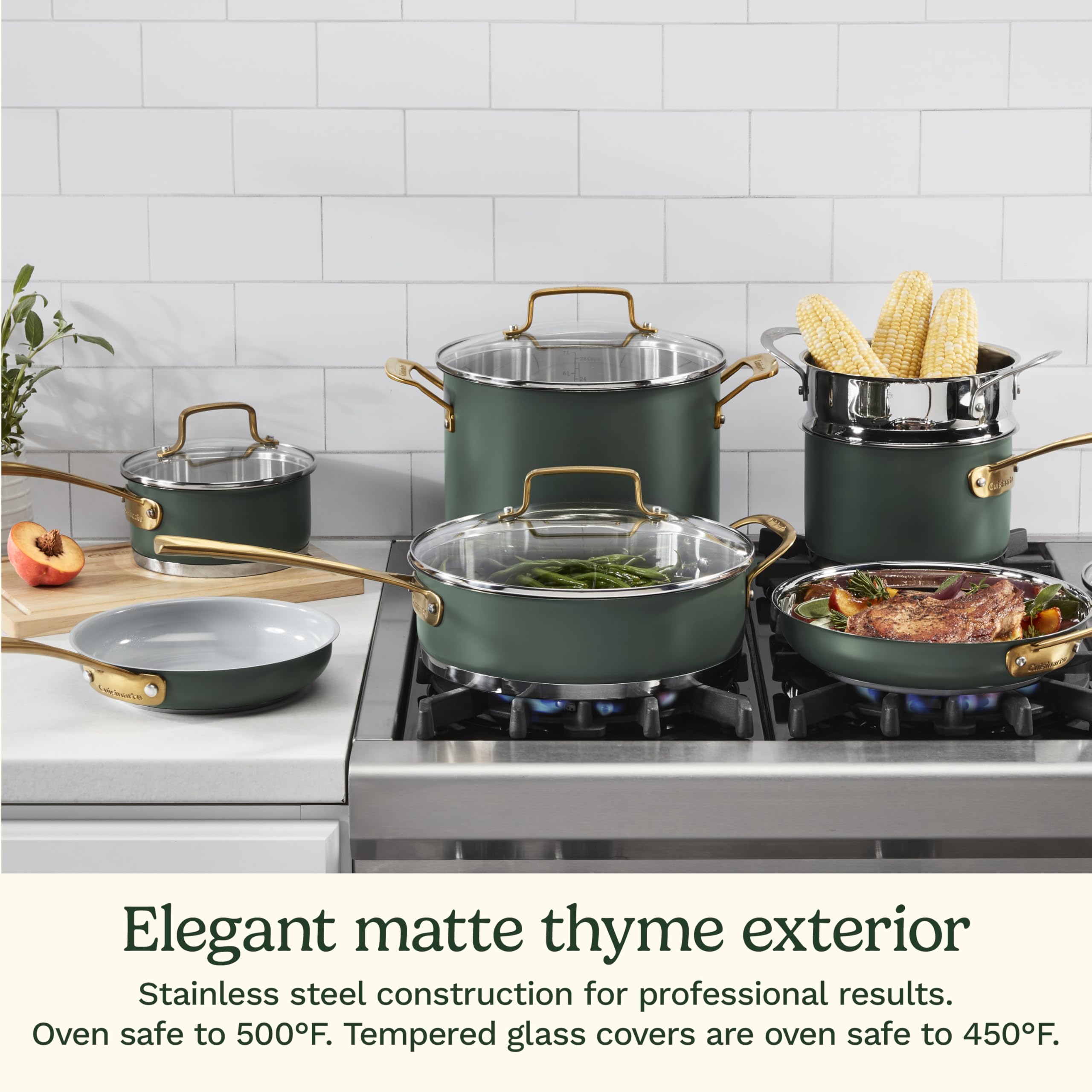 Cuisinart Cookware Set, 11 Piece Stainless Steel Cookware Pots and Pans, Home and Kitchen Durable Stainless Steel for Everyday Cooking, Matte Thyme, MT89G-11 - Image 3