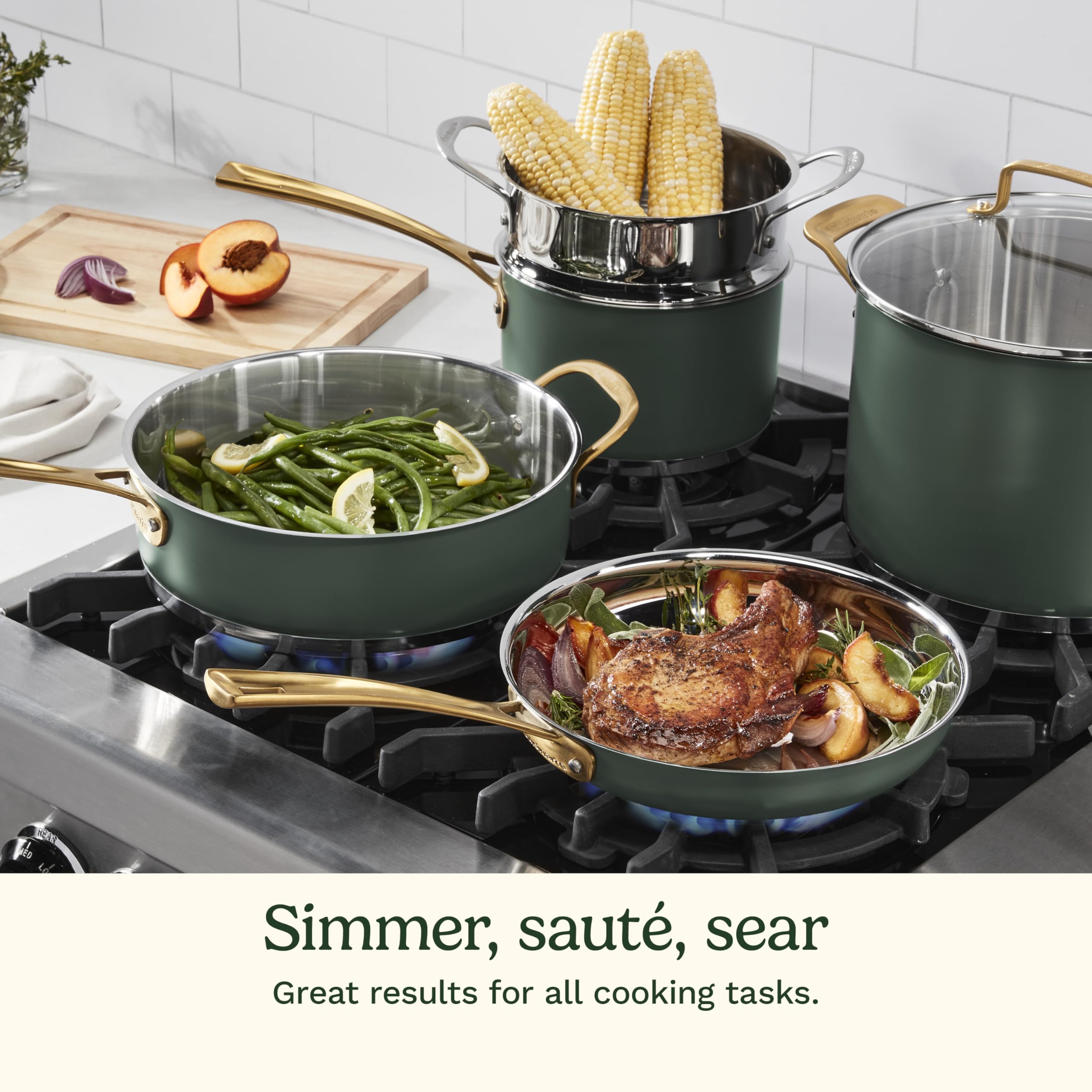 Cuisinart Cookware Set, 11 Piece Stainless Steel Cookware Pots and Pans, Home and Kitchen Durable Stainless Steel for Everyday Cooking, Matte Thyme, MT89G-11 - Image 4