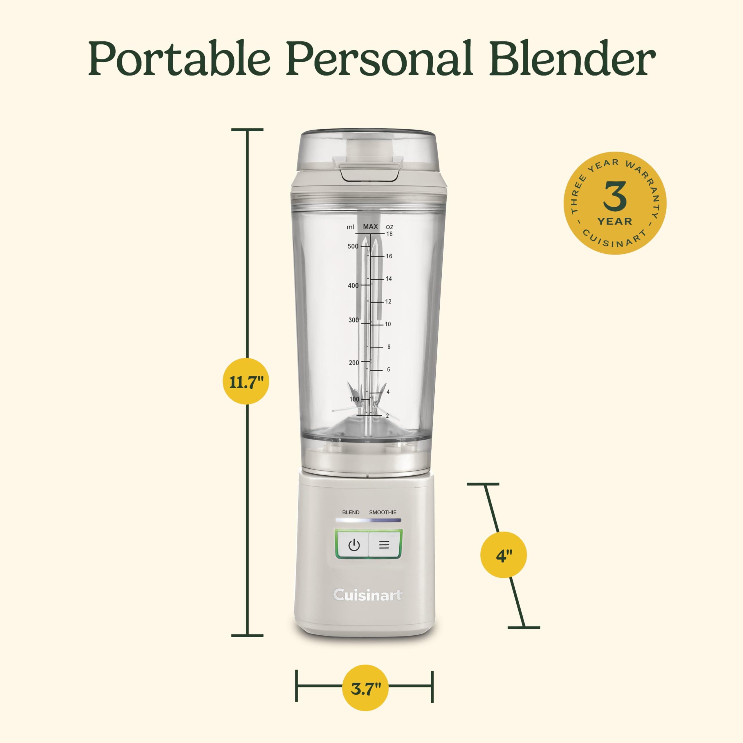 Cuisinart Cordless Rechargeable Portable Blender for Smoothies & Shakes, Personal Smoothie, Compact For Travel, On-the-Go Use, Tan, PBL-100 - Image 6