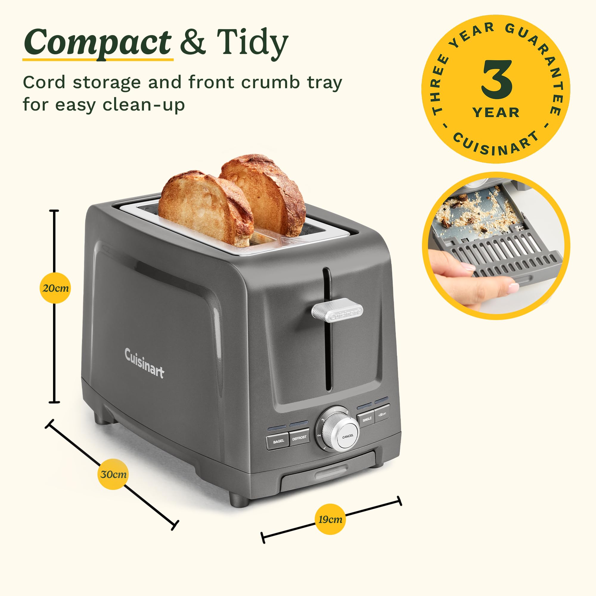 Cuisinart Core Collection 2-Slice Toaster | Extra-Long Slots for Artisan Bread | Bagel Setting |High-Lift Quickview™ | Single Slice & Defrost Functions | +30sec Toast Boost |Removable Crumb Tray - Image 8