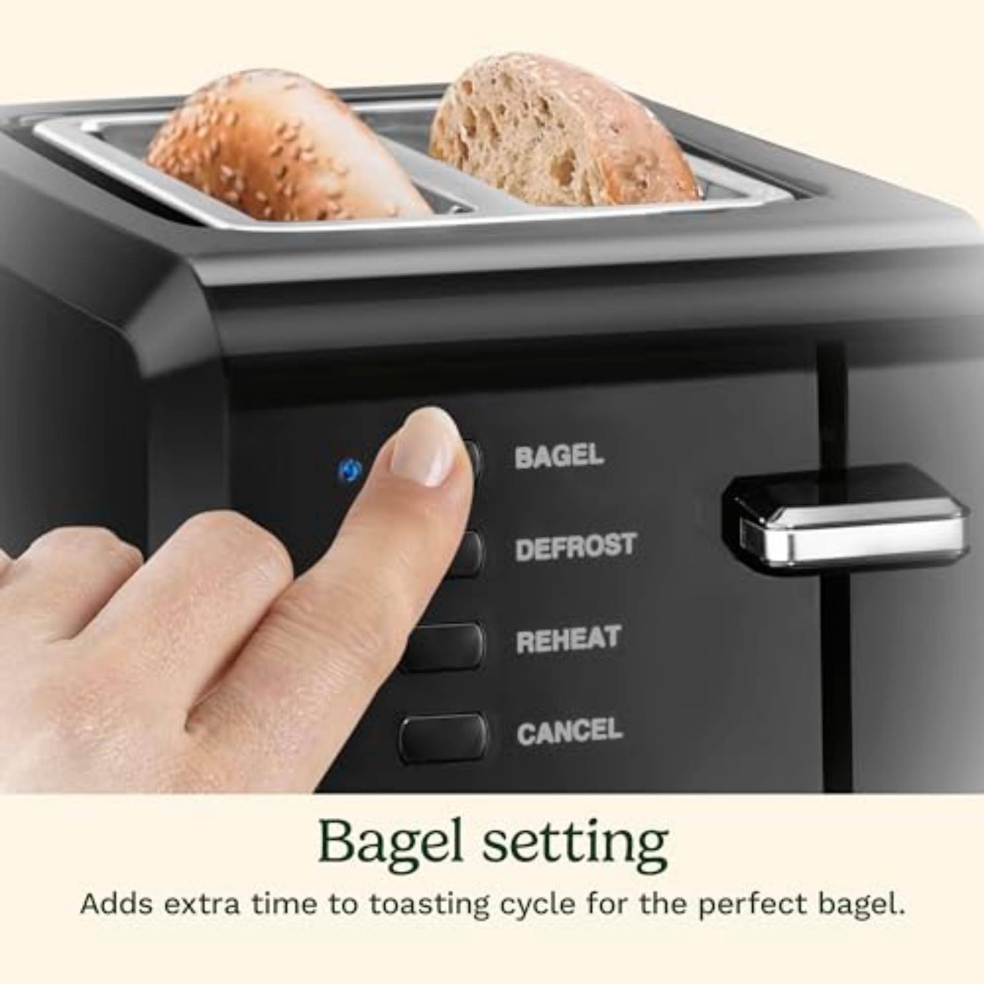 Cuisinart CPT-122BK 2-Slice Compact Plastic Toaster, Slots for Bagels & Bread, 7 Shade Settings, Cancel/Defrost/Reheat Functions, Removable Crumb Tray, Small Kitchen Appliance for Home & Office, Black - Image 3