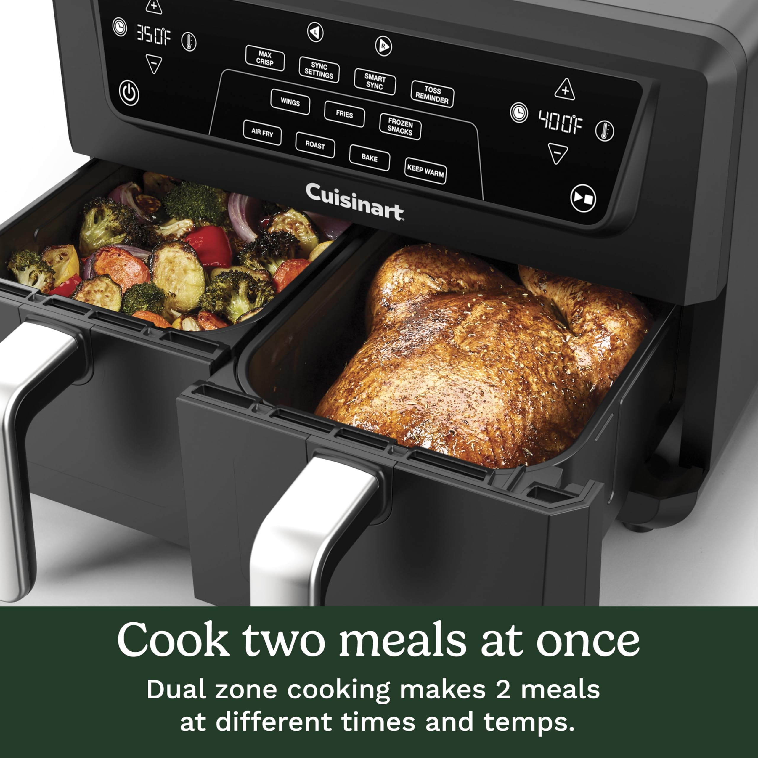 Cuisinart Dual Basket Air Fryer, Two Baskets Totals 11 QT, 4 Function Air Fryer to Air Fry, Roast, Bake & Keep Warm, Features Sync Finish & Settings, Toss Reminder, Automatic Warm Mode & Auto-Pause - Image 3