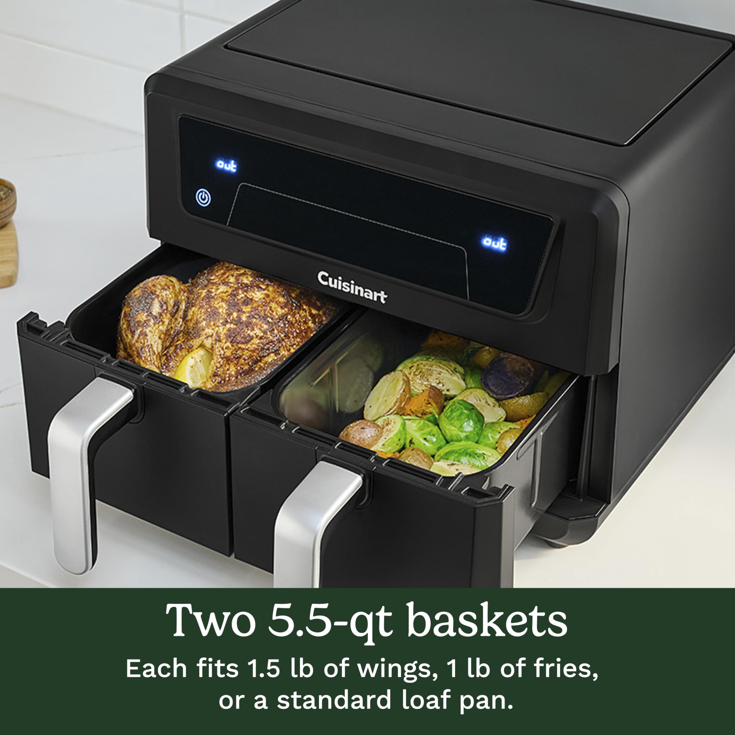 Cuisinart Dual Basket Air Fryer, Two Baskets Totals 11 QT, 4 Function Air Fryer to Air Fry, Roast, Bake & Keep Warm, Features Sync Finish & Settings, Toss Reminder, Automatic Warm Mode & Auto-Pause - Image 6