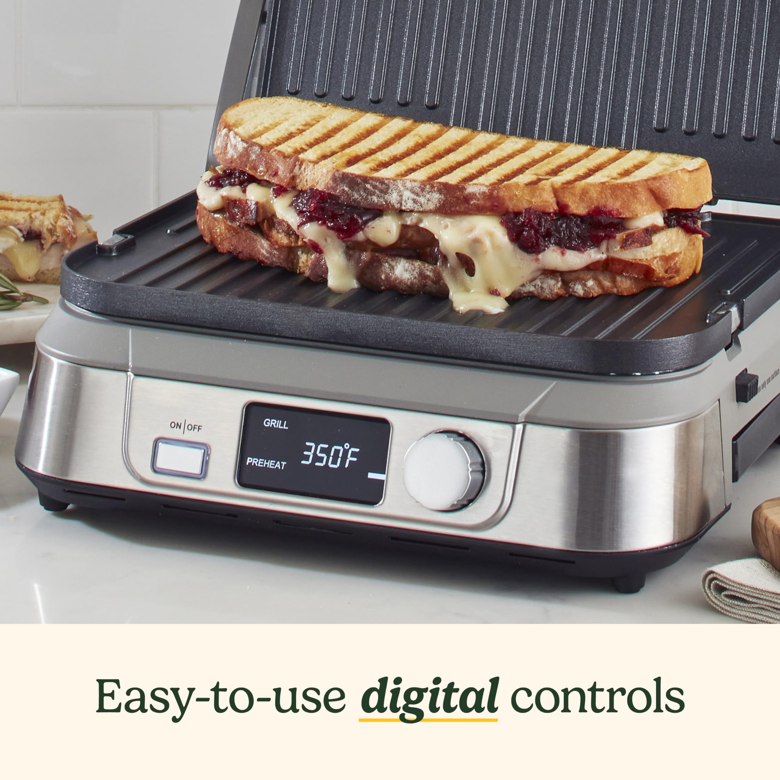 Cuisinart Electric Griddler FIVE Countertop Grill, Enjoy 5-in-1 Functions Including Panini Press, LCD Display, Wide Temperature Range, and Sear Function, Nonstick Plates, GR-5NAS, Stainless Steel - Image 3
