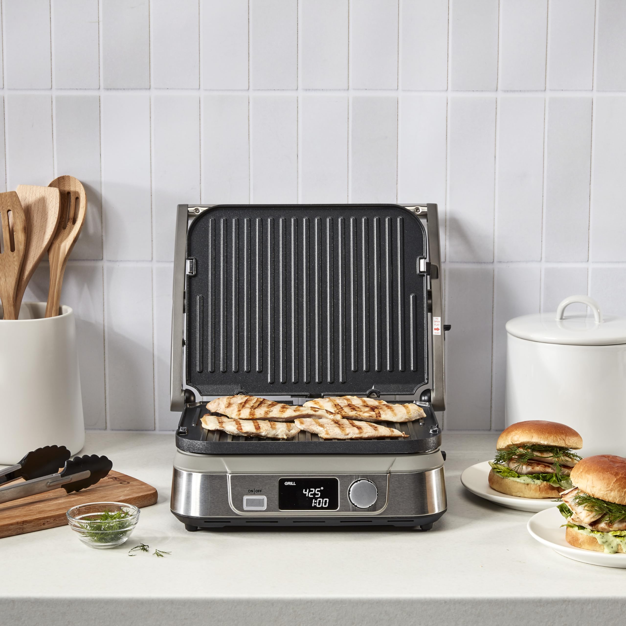 Cuisinart Electric Griddler FIVE Countertop Grill, Enjoy 5-in-1 Functions Including Panini Press, LCD Display, Wide Temperature Range, and Sear Function, Nonstick Plates, GR-5NAS, Stainless Steel - Image 7