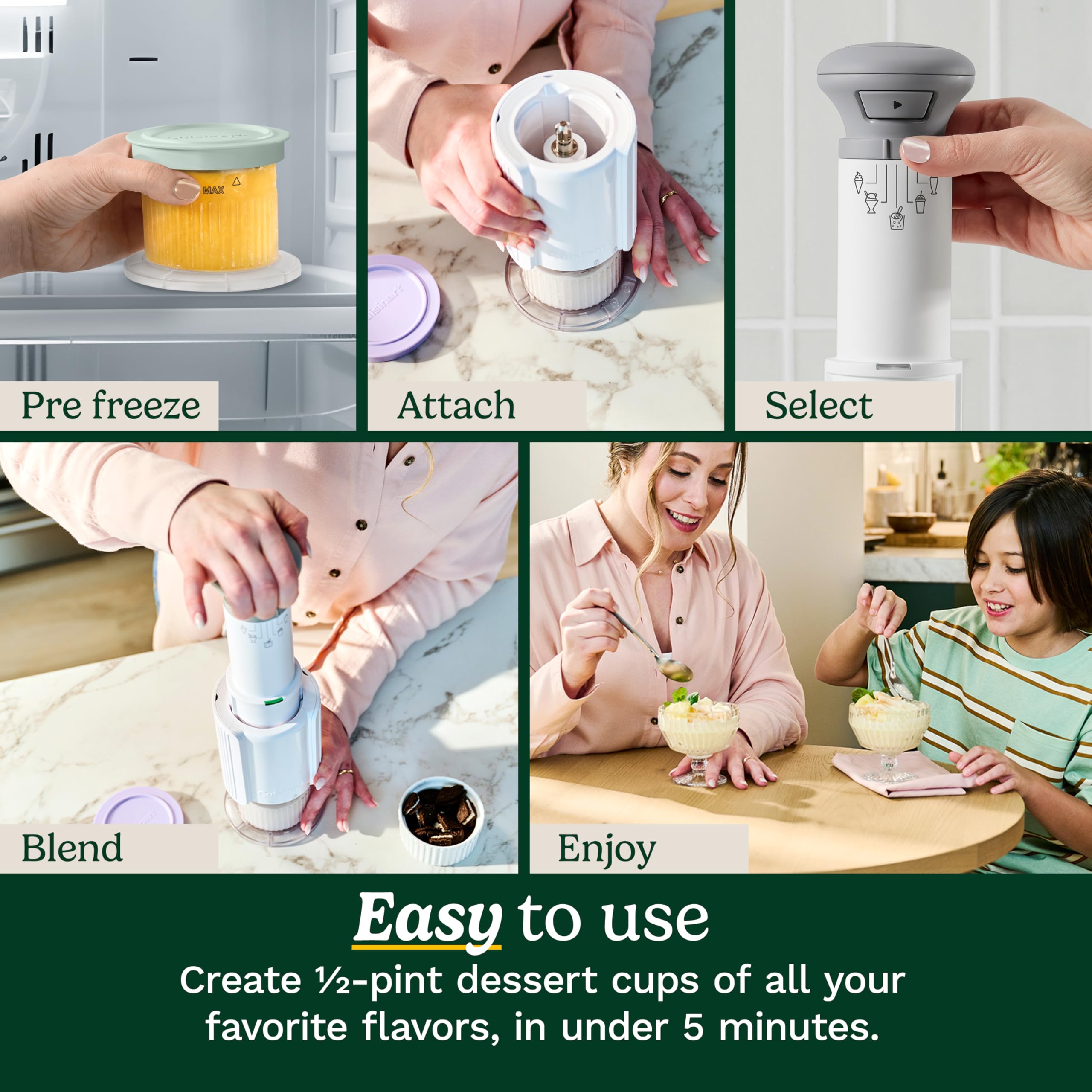 Cuisinart FastFreeze 5-in-1 Ice Cream, Sorbet, Milkshakes, Slushies and Mix-In Frozen Dessert Maker, Compact Machine, Easy to Use, Includes 3 Mixing Cups with Lids, ICE-FD10 - Image 6