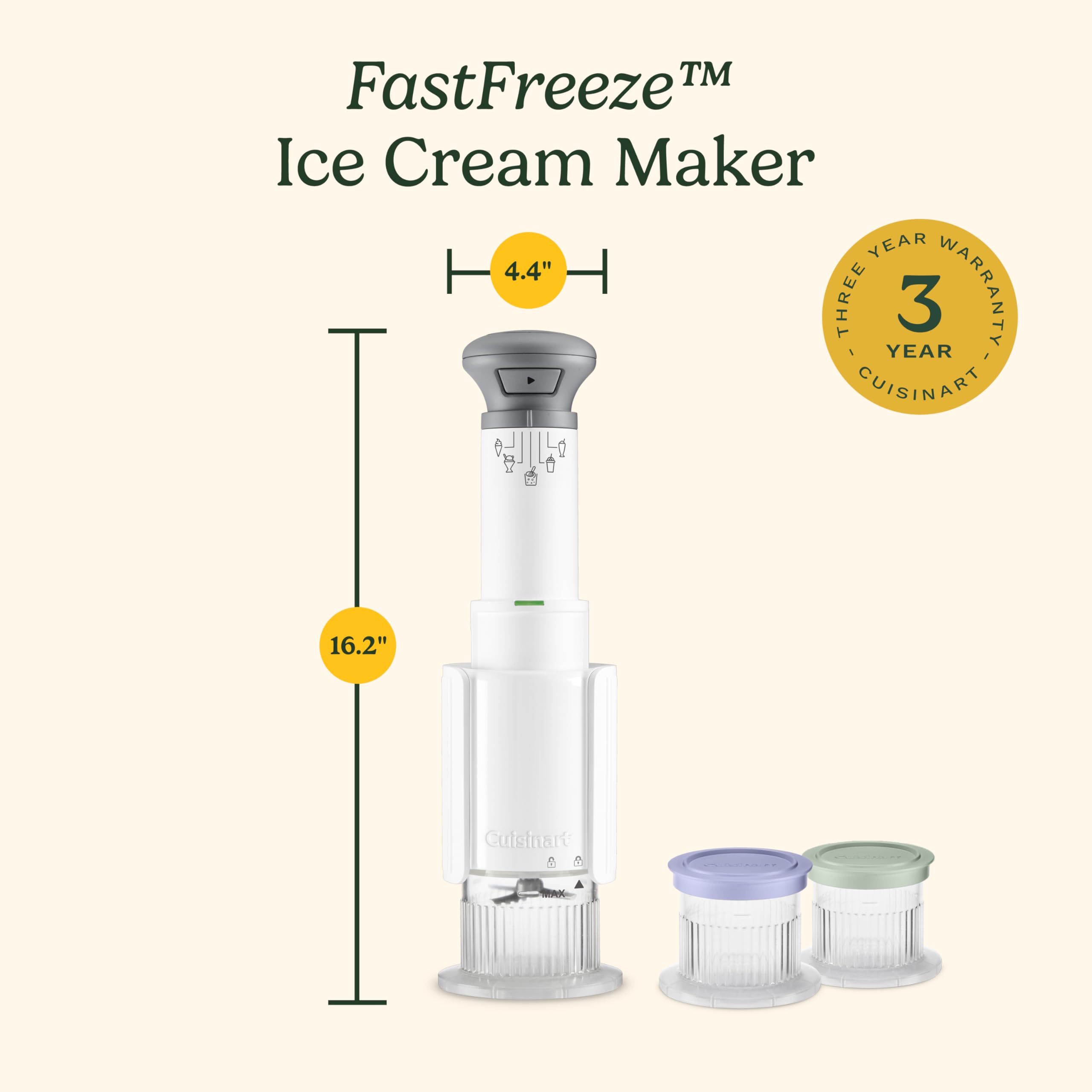 Cuisinart FastFreeze 5-in-1 Ice Cream, Sorbet, Milkshakes, Slushies and Mix-In Frozen Dessert Maker, Compact Machine, Easy to Use, Includes 3 Mixing Cups with Lids, ICE-FD10 - Image 8