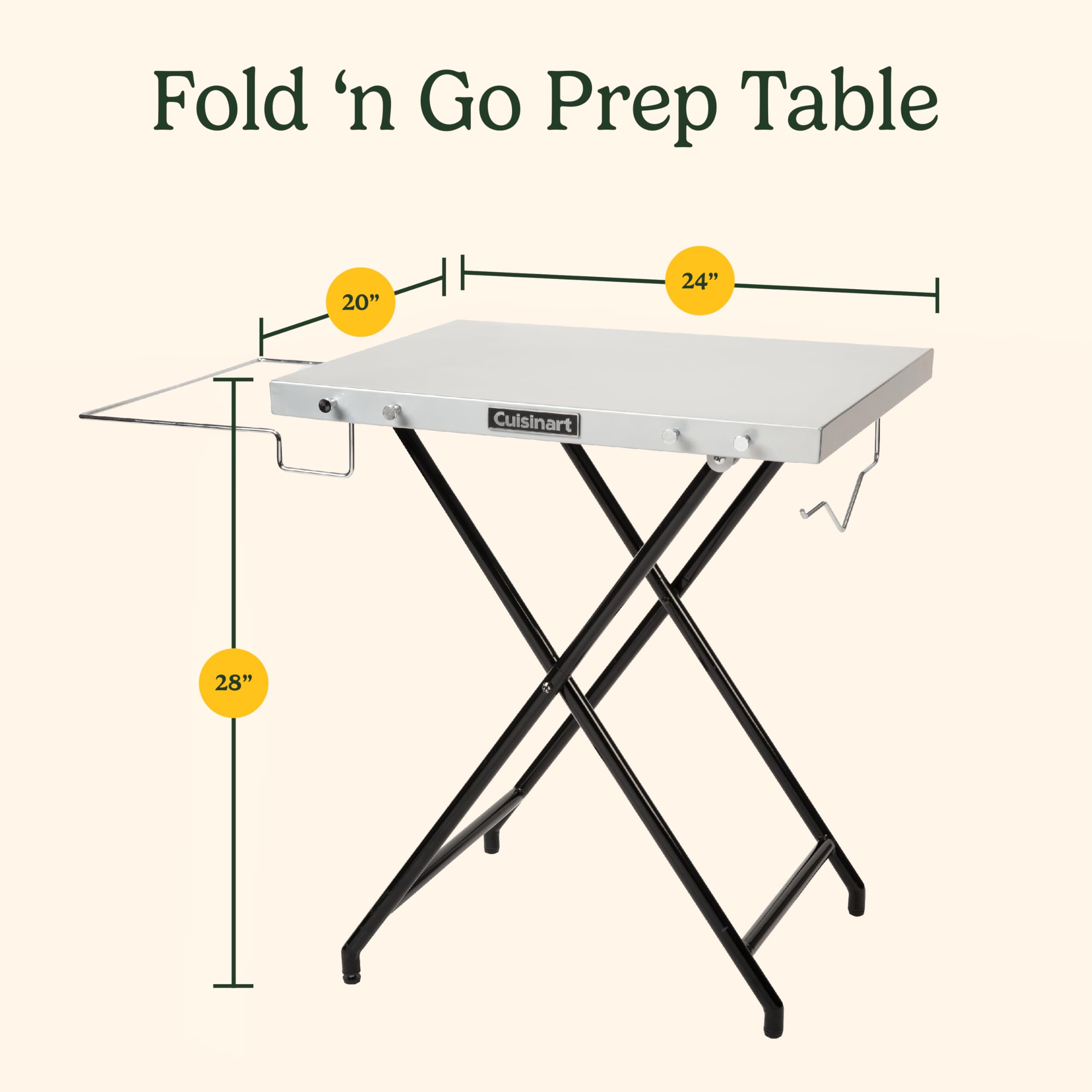 Cuisinart Fold ‘n Go Prep Table, Portable Folding Table and Grill Stand with Tool hooks, Trash Bag Holder, Paper Towel Rack, 24” x 20” Steel Food Prep Station Perfect for BBQs, Tailgates and Camping - Image 3