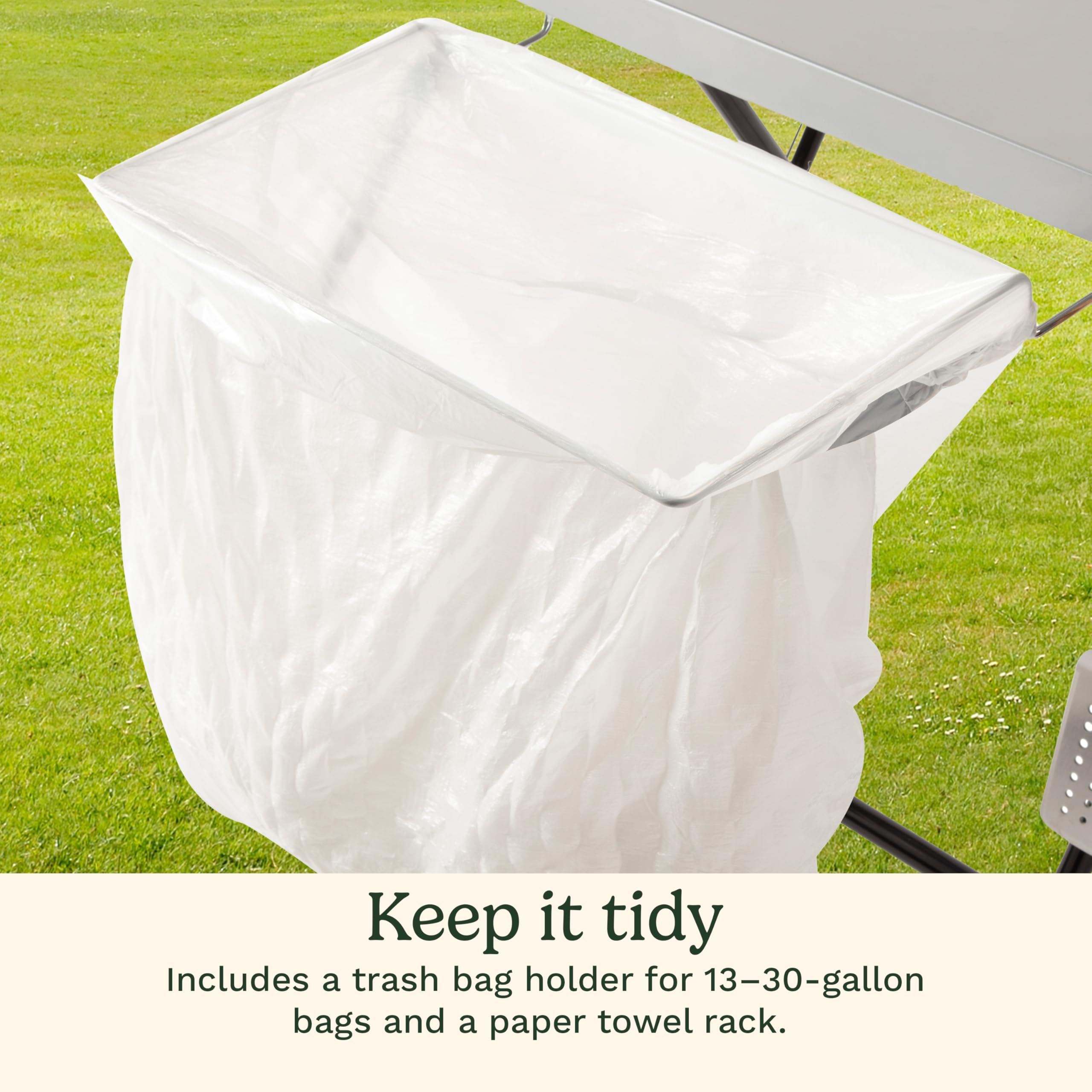 Cuisinart Fold ‘n Go Prep Table, Portable Folding Table and Grill Stand with Tool hooks, Trash Bag Holder, Paper Towel Rack, 24” x 20” Steel Food Prep Station Perfect for BBQs, Tailgates and Camping - Image 7