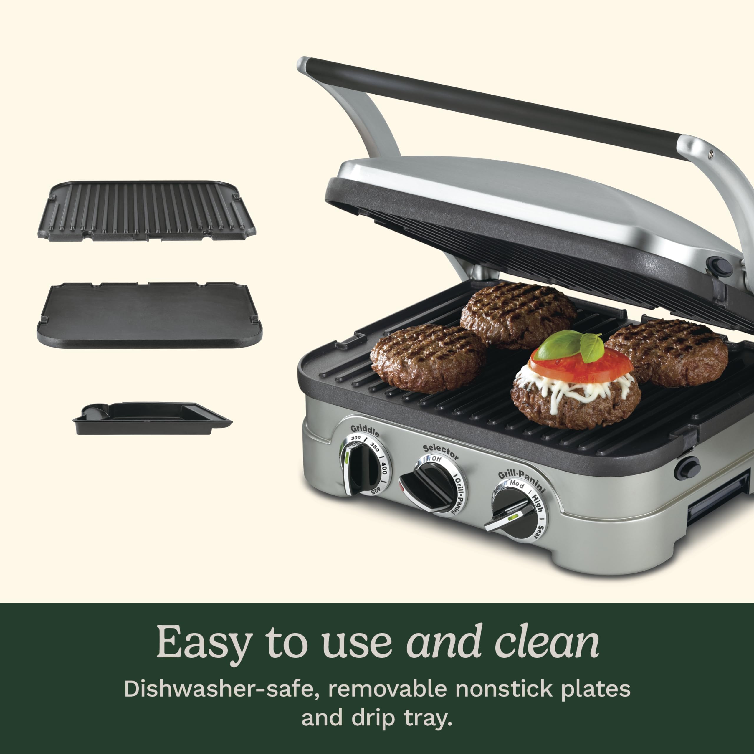 Cuisinart Griddler Indoor Grill, Panini Press, Sandwich Maker & More, 5-in-1 Grilling, Dishwasher-Safe Nonstick Cooking Plates, GR-4NNAS, Stainless Steel - Image 6