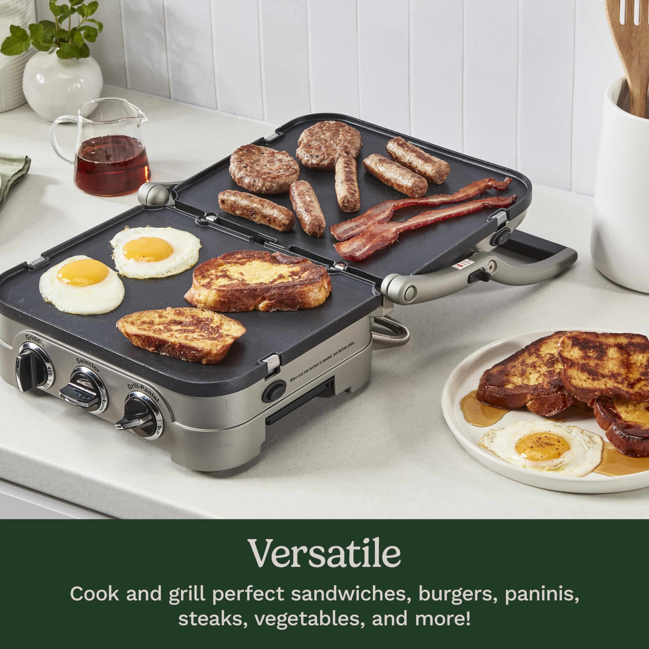 Cuisinart Griddler Indoor Grill, Panini Press, Sandwich Maker & More, 5-in-1 Grilling, Dishwasher-Safe Nonstick Cooking Plates, GR-4NNAS, Stainless Steel - Image 7