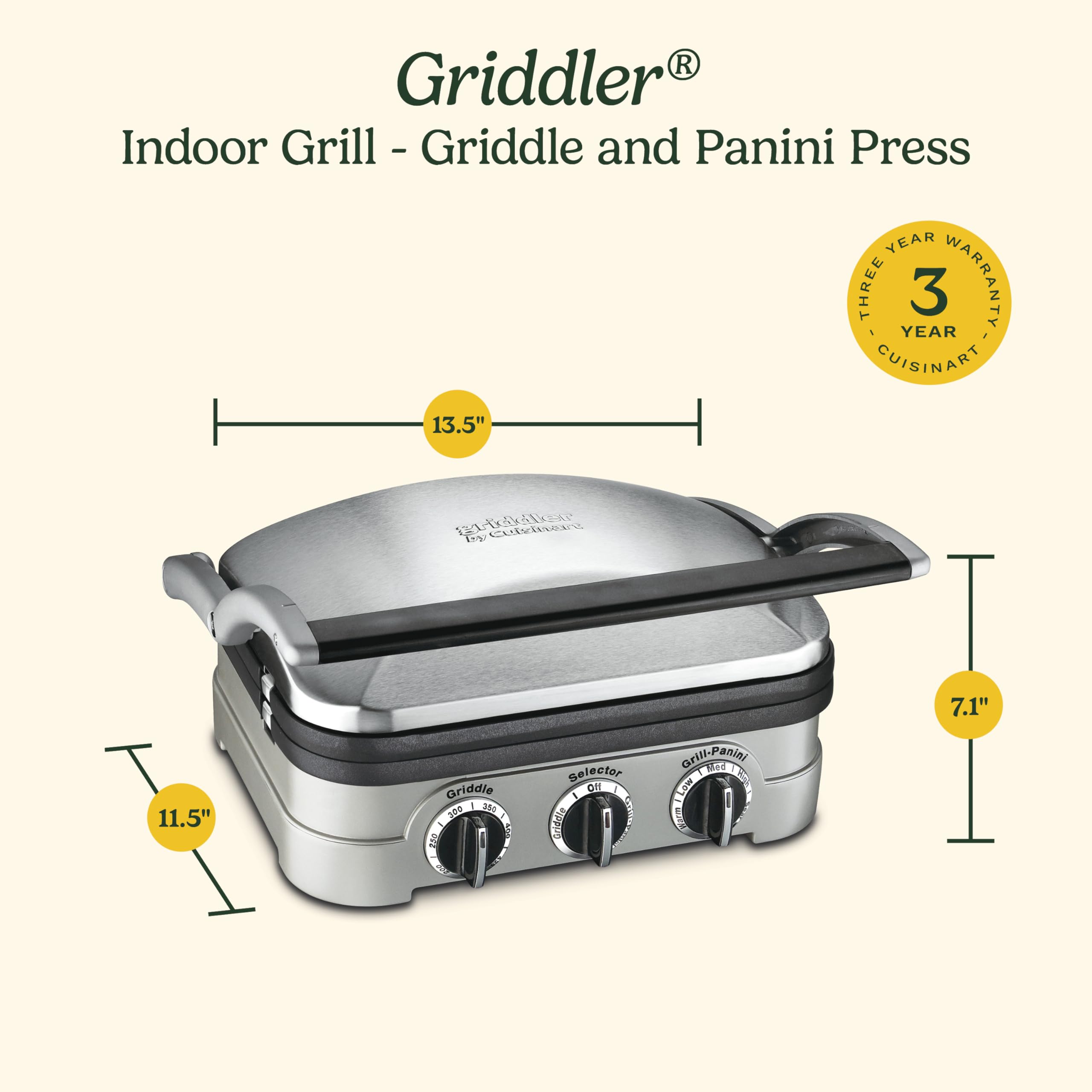 Cuisinart Griddler Indoor Grill, Panini Press, Sandwich Maker & More, 5-in-1 Grilling, Dishwasher-Safe Nonstick Cooking Plates, GR-4NNAS, Stainless Steel - Image 8