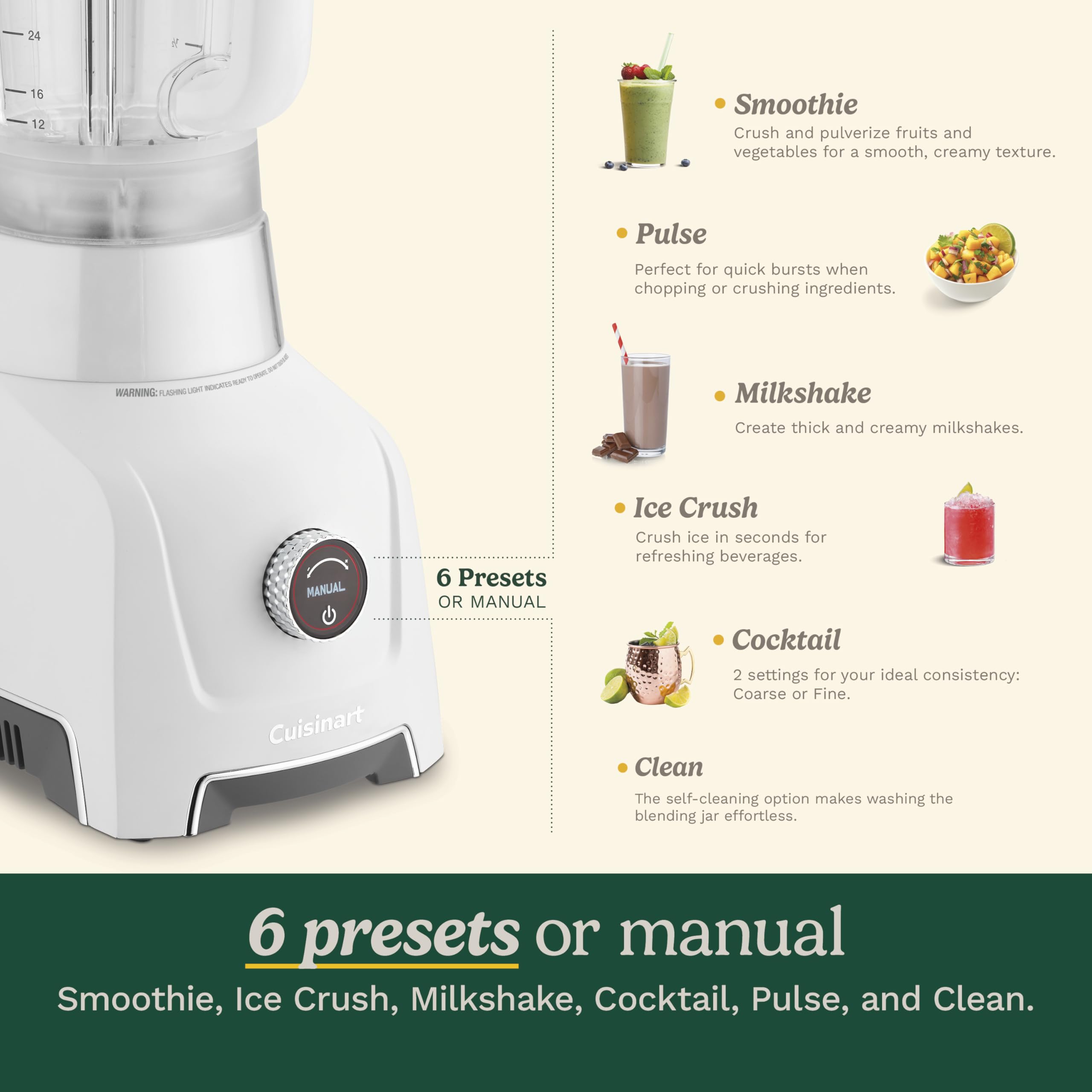 Cuisinart Hurricane® 48 oz Glass Jar Digital Blender, Manual 5 Speeds, 6 Presets - Smoothie, Pulse, Milkshake, Cocktail, Ice Crush, and Clean, BL-200 - Image 5