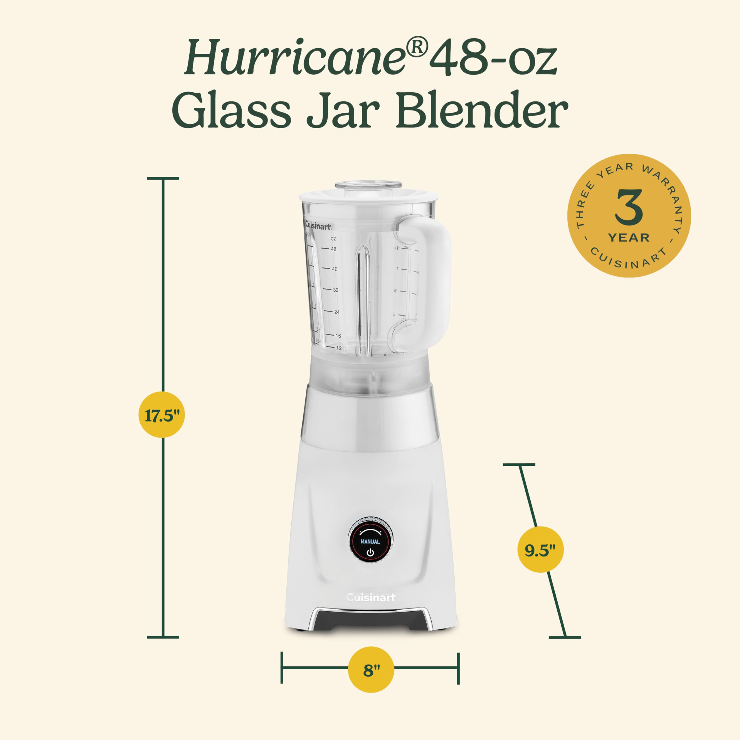 Cuisinart Hurricane® 48 oz Glass Jar Digital Blender, Manual 5 Speeds, 6 Presets - Smoothie, Pulse, Milkshake, Cocktail, Ice Crush, and Clean, BL-200 - Image 8