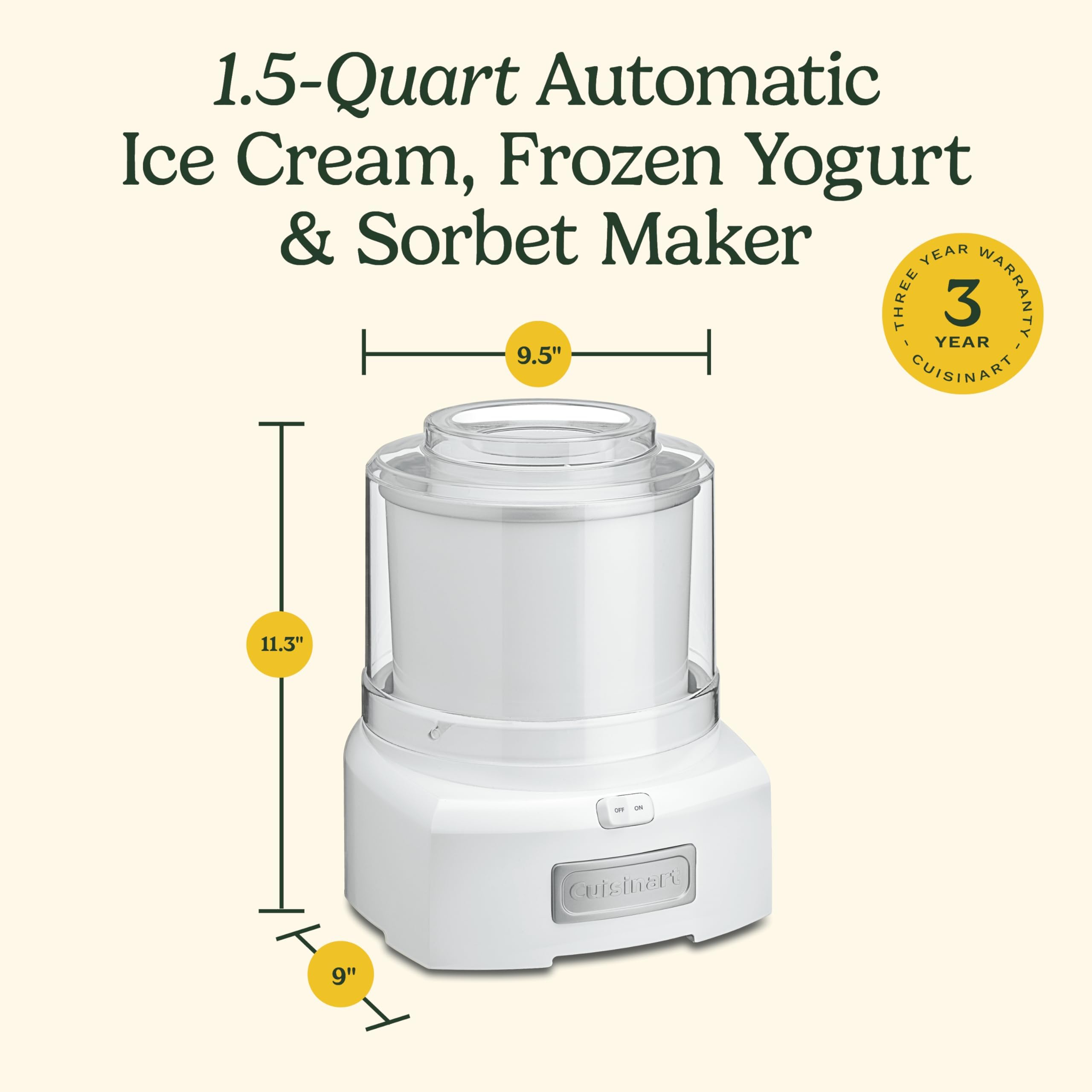 Cuisinart Ice Cream Maker, 1.5 Quart Double Insulated, Sorbet and Frozen Yogurt Maker, Ready in 20 Minutes, ICE-21P1, White - Image 7
