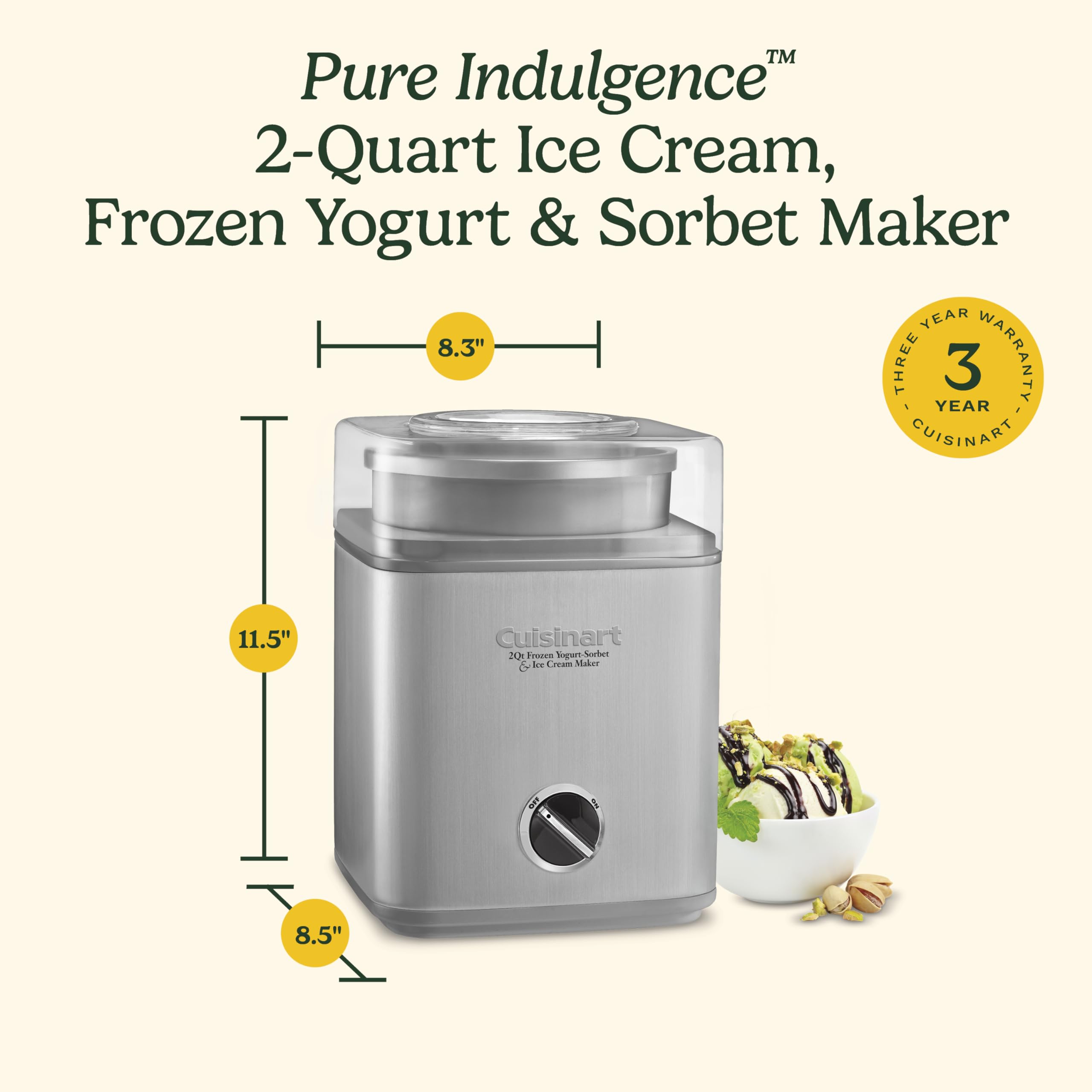 Cuisinart Ice Cream Maker Machine, 2-Quart Ice Cream, Sorbet and Frozen Yogurt Machine, Fully Automatic Double-Insulated Freezer Bowl Makes Frozen Desserts in Under 30 Minutes, ICE30BCP1, Silver - Image 7