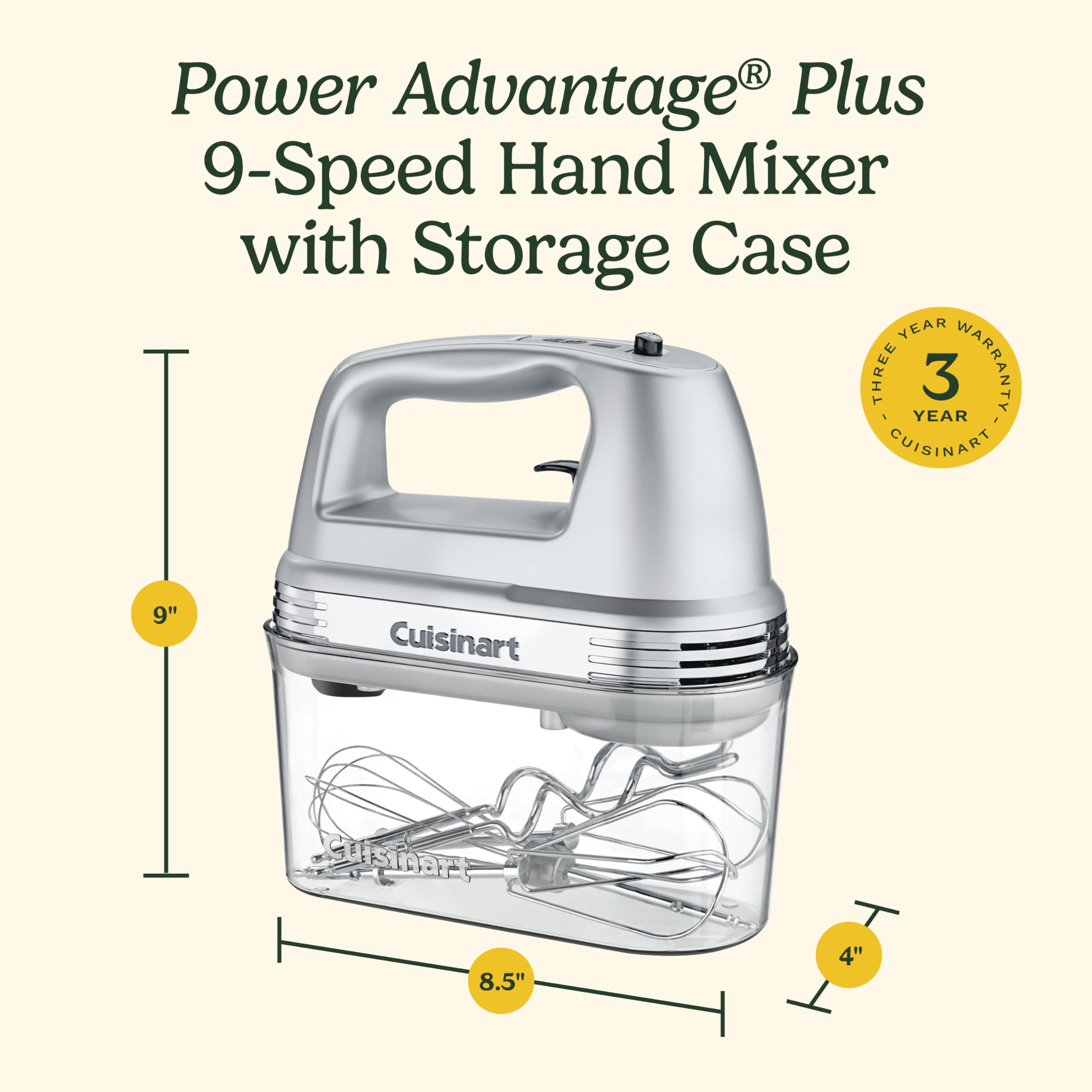 Cuisinart Power Advantage Plus 9-Speed Hand Mixer, 220W Motor, Electric Mixer with Dishwasher-Safe Beaters, Storage Case, HM-90BCS, Brushed Chrome - Image 5