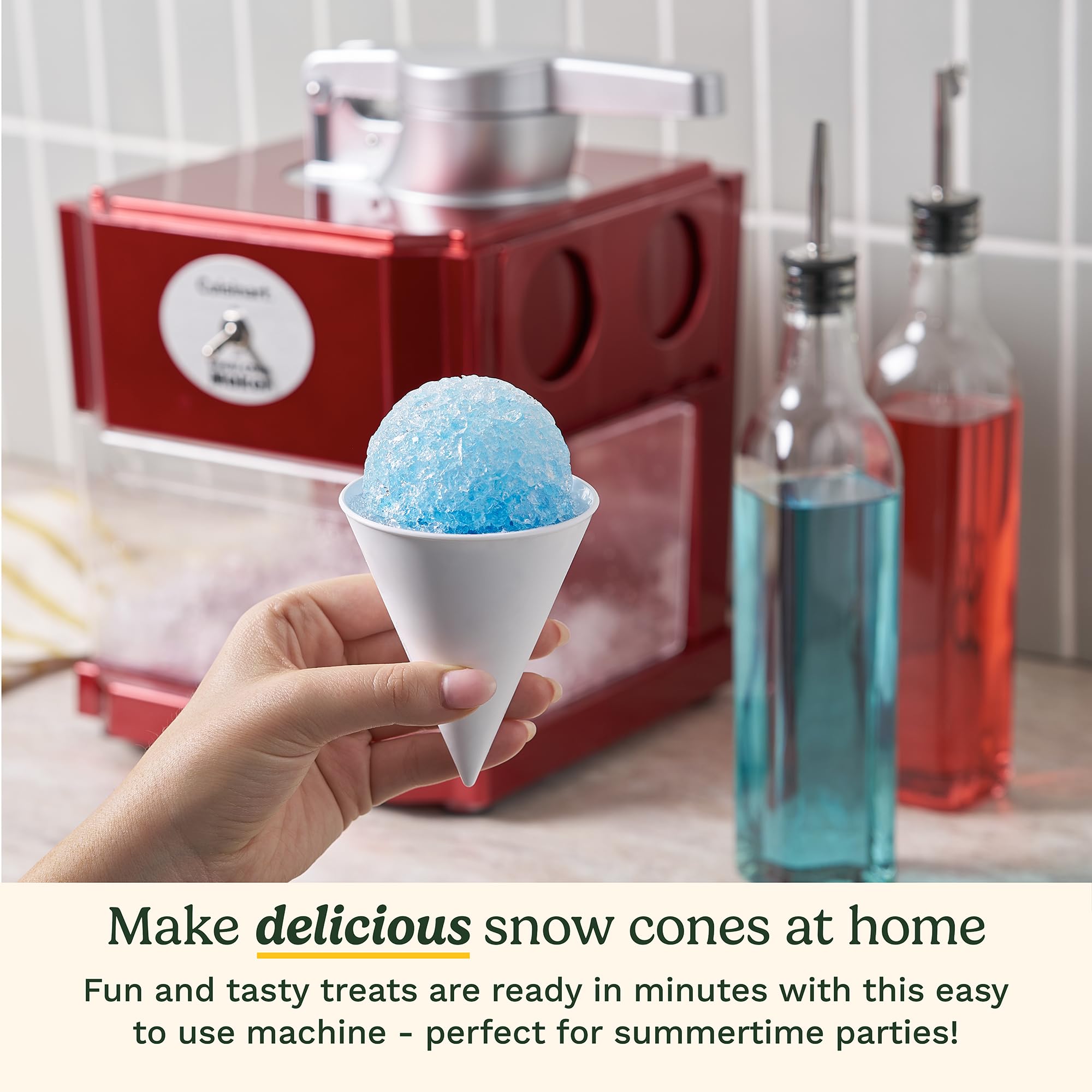 Cuisinart Snow Cone Machine, Home Shaved Ice Maker for Snow Cones, Snow Cone Maker with Reuseable Paper Cups, Makes 5 Icy Cones for Slushies, Frozen Drinks , Red, SCM-10P1 - Image 4