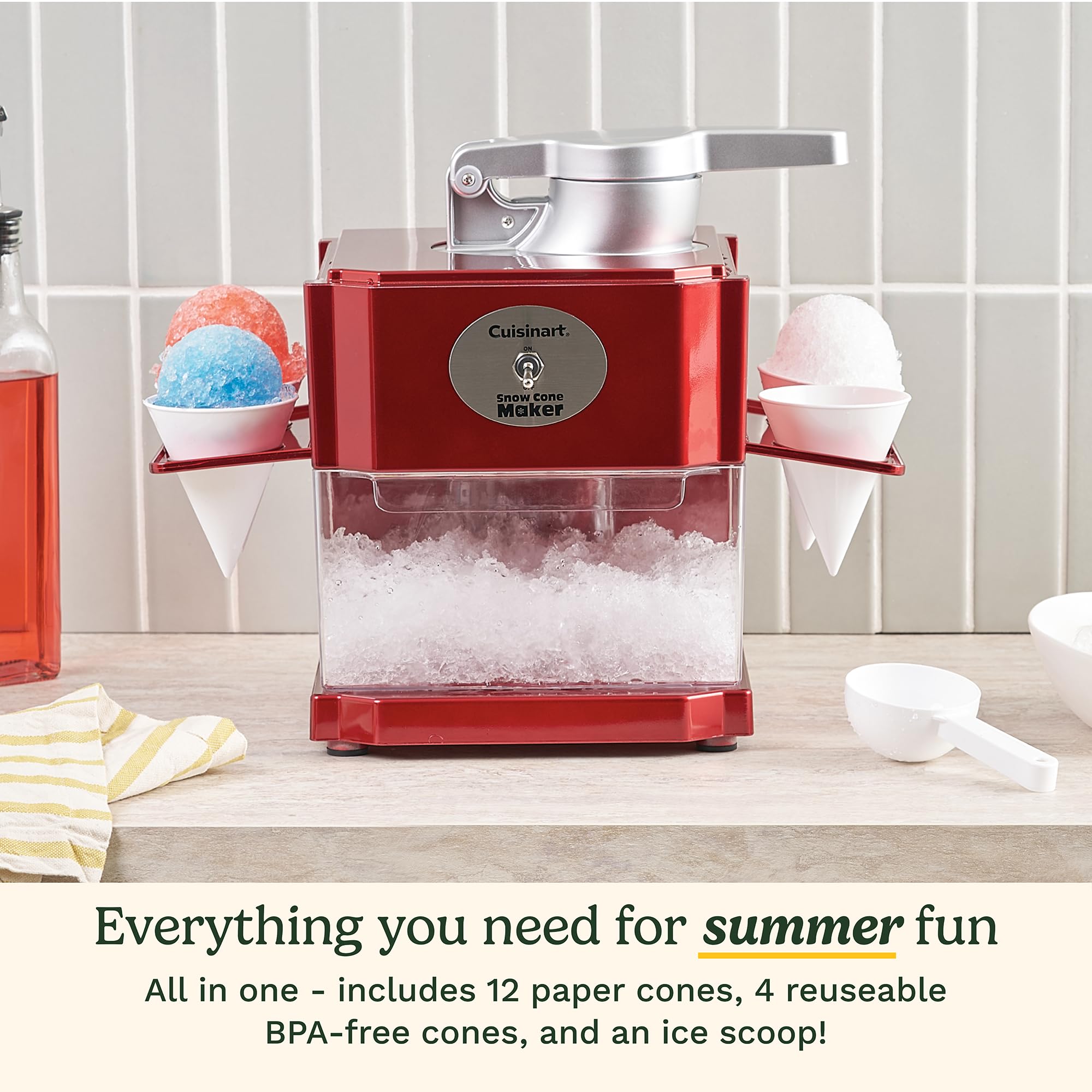 Cuisinart Snow Cone Machine, Home Shaved Ice Maker for Snow Cones, Snow Cone Maker with Reuseable Paper Cups, Makes 5 Icy Cones for Slushies, Frozen Drinks , Red, SCM-10P1 - Image 5