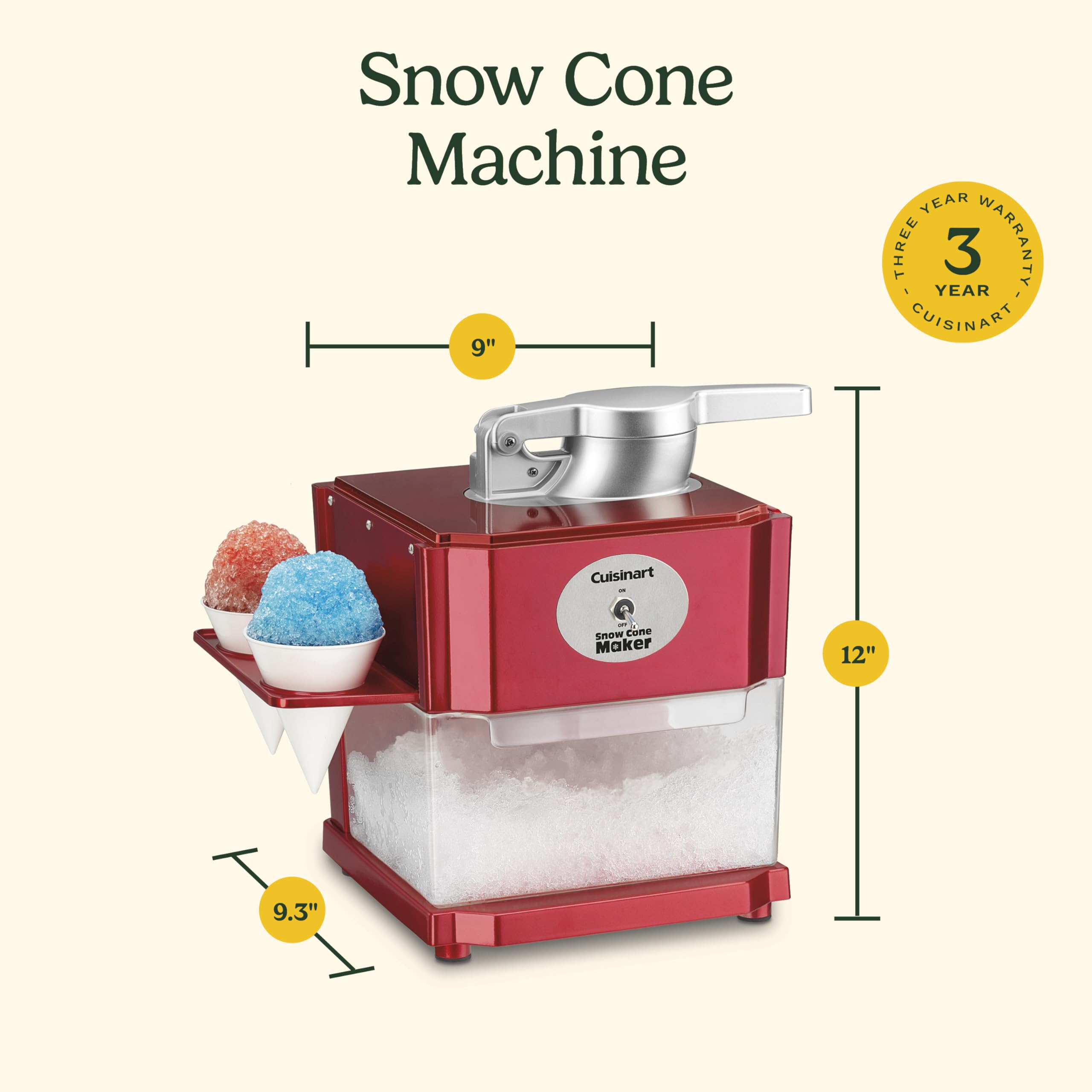 Cuisinart Snow Cone Machine, Home Shaved Ice Maker for Snow Cones, Snow Cone Maker with Reuseable Paper Cups, Makes 5 Icy Cones for Slushies, Frozen Drinks , Red, SCM-10P1 - Image 7