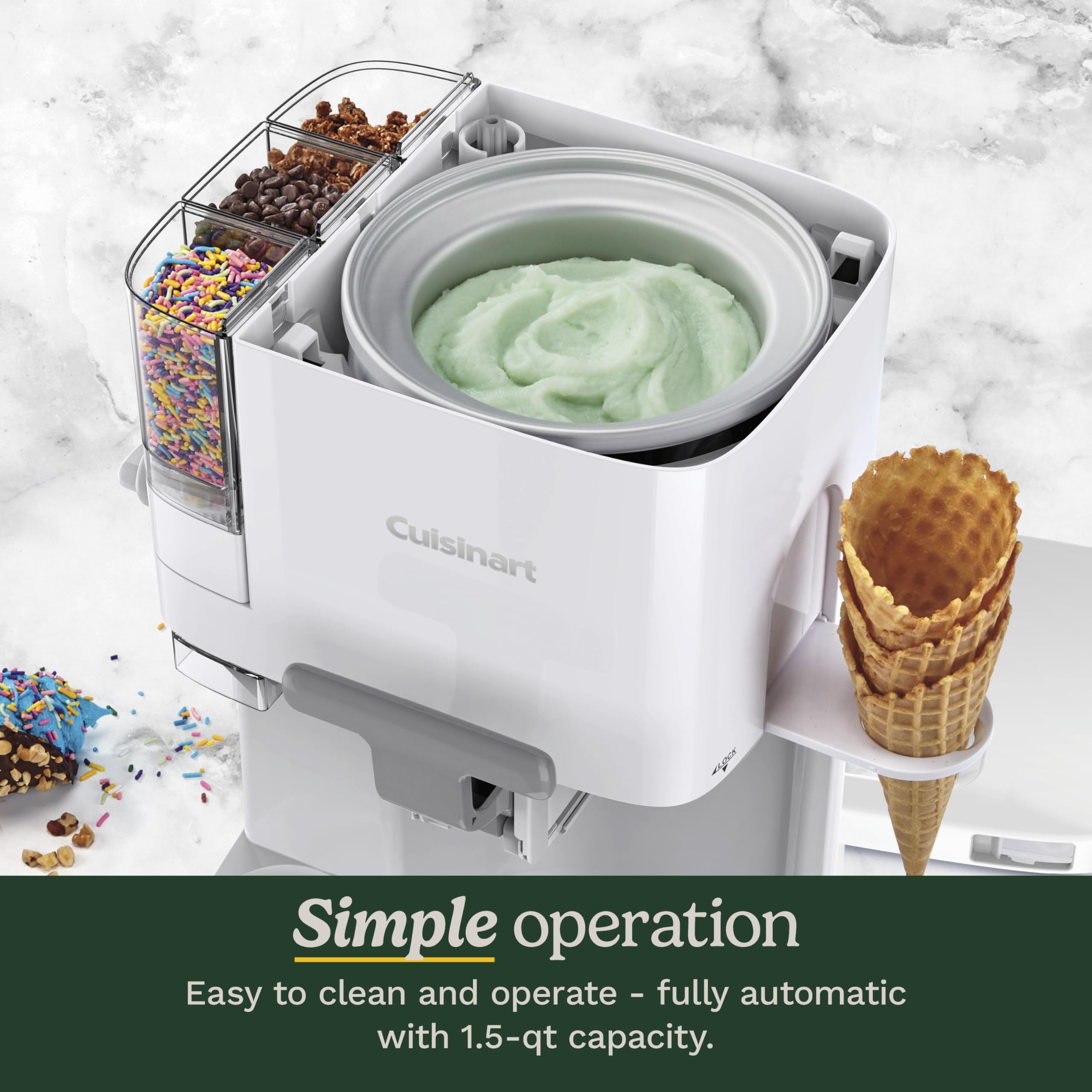 Cuisinart Soft Serve Ice Cream Machine- Mix It In Ice Cream Maker for Frozen Yogurt, Sorbet, Gelato, Drinks 1.5 Quart, White, ICE-48 - Image 4