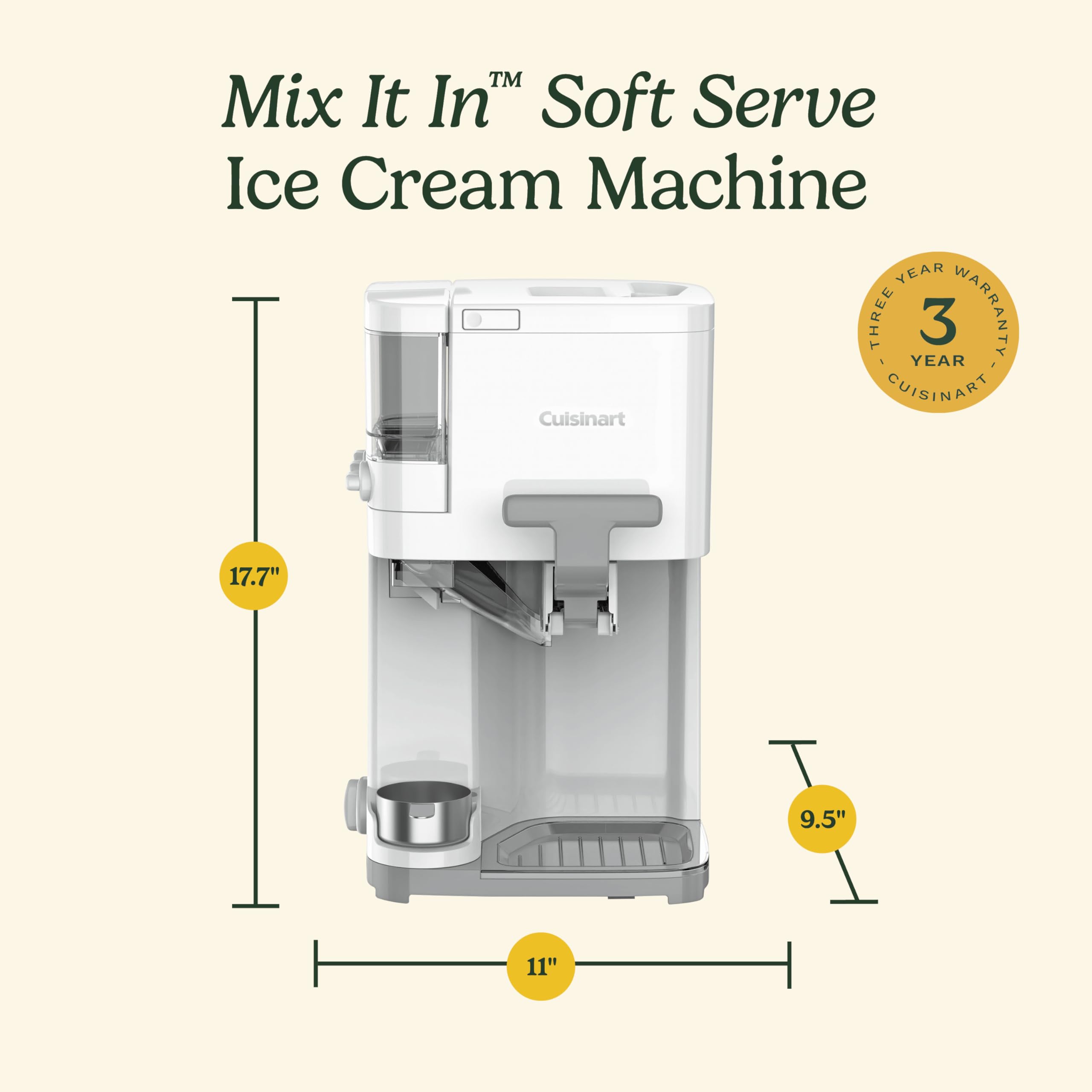 Cuisinart Soft Serve Ice Cream Machine- Mix It In Ice Cream Maker for Frozen Yogurt, Sorbet, Gelato, Drinks 1.5 Quart, White, ICE-48 - Image 6
