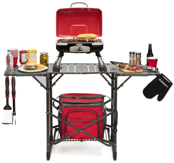 Cuisinart Take Along Grill Stand, Lightweight Portable Folding Table with Side Tables, Cup Holders, Tool Hooks and Storage Shelf, Collapsible Table, No Assembly Required for BBQs and Camping - Image 3