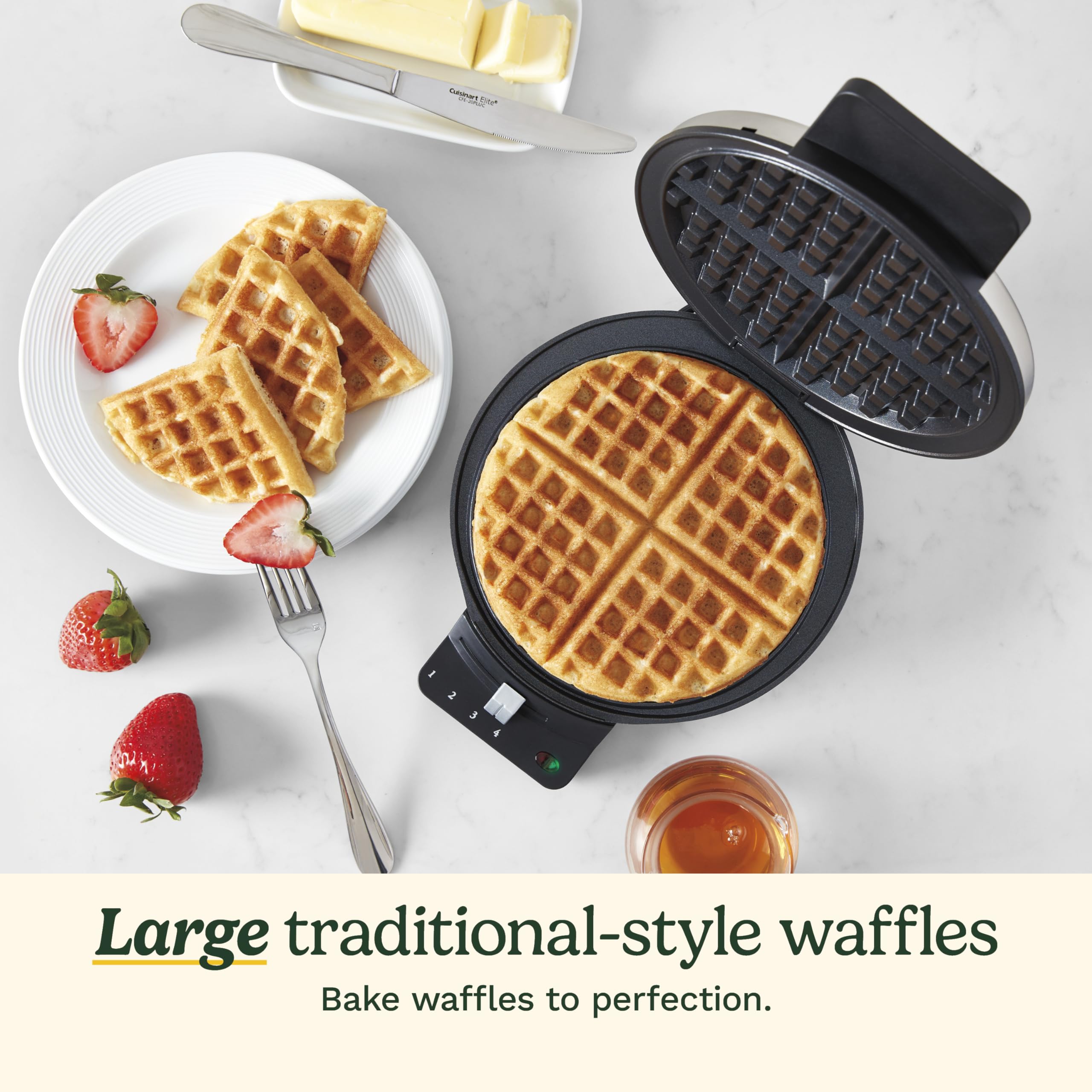 Cuisinart Waffle Maker, 1250W Round Classic Waffle Iron, 5-Setting Adjustable Browning Control, WMR-CANAS, Brushed Stainless - Image 3