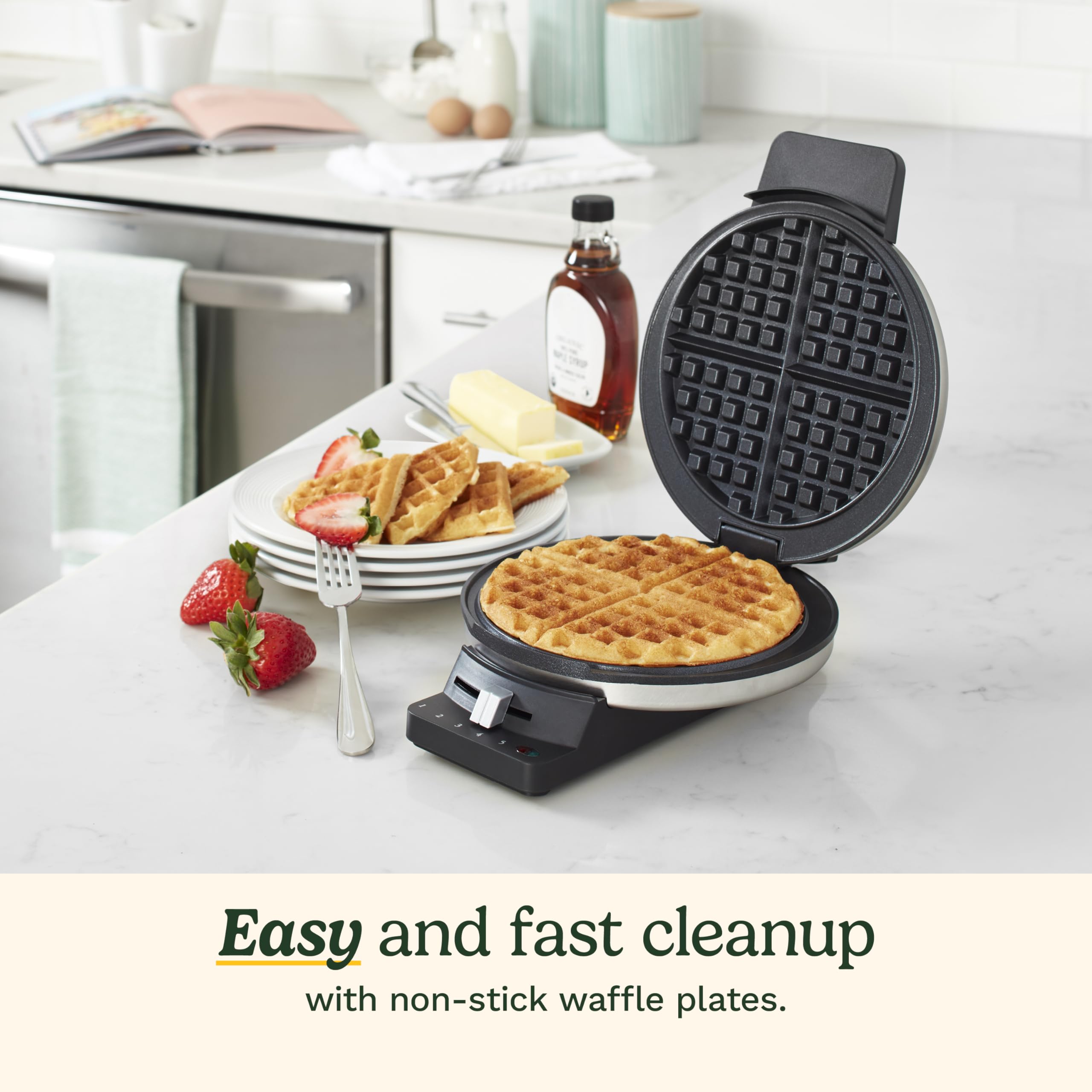 Cuisinart Waffle Maker, 1250W Round Classic Waffle Iron, 5-Setting Adjustable Browning Control, WMR-CANAS, Brushed Stainless - Image 4
